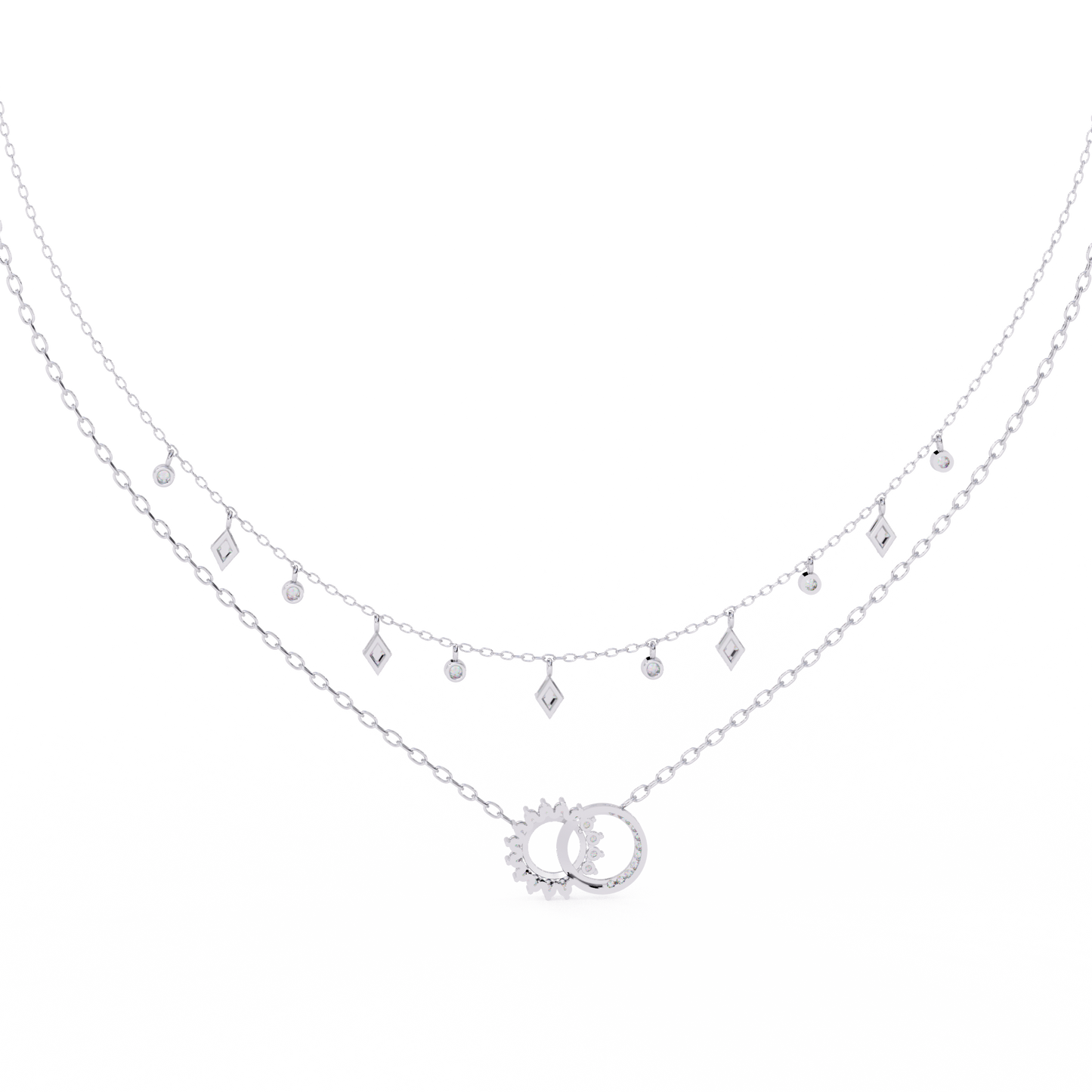 Lunar Link – Dual Charm Diamond Necklace in 14K Gold