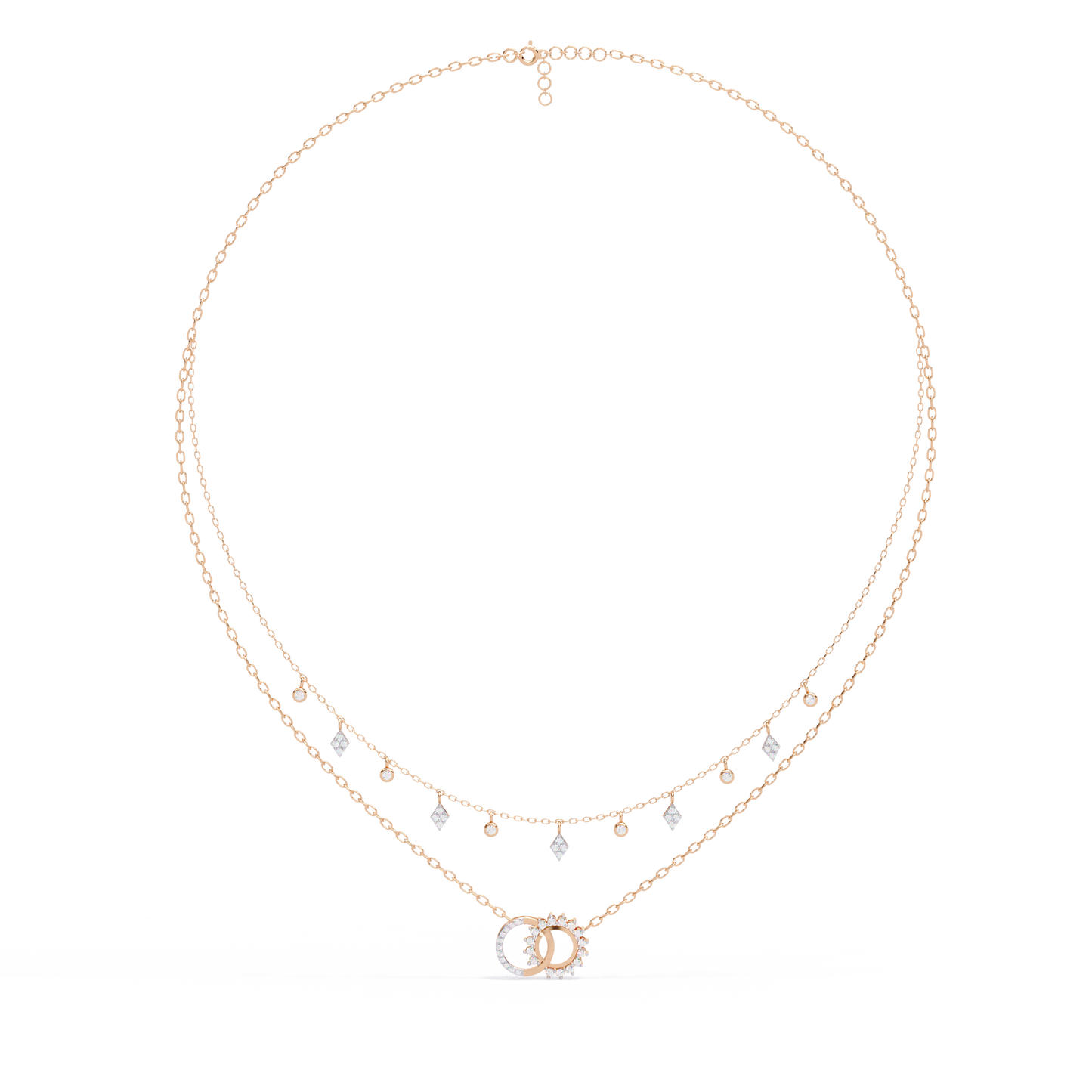 Lunar Link – Dual Charm Diamond Necklace in 14K Gold