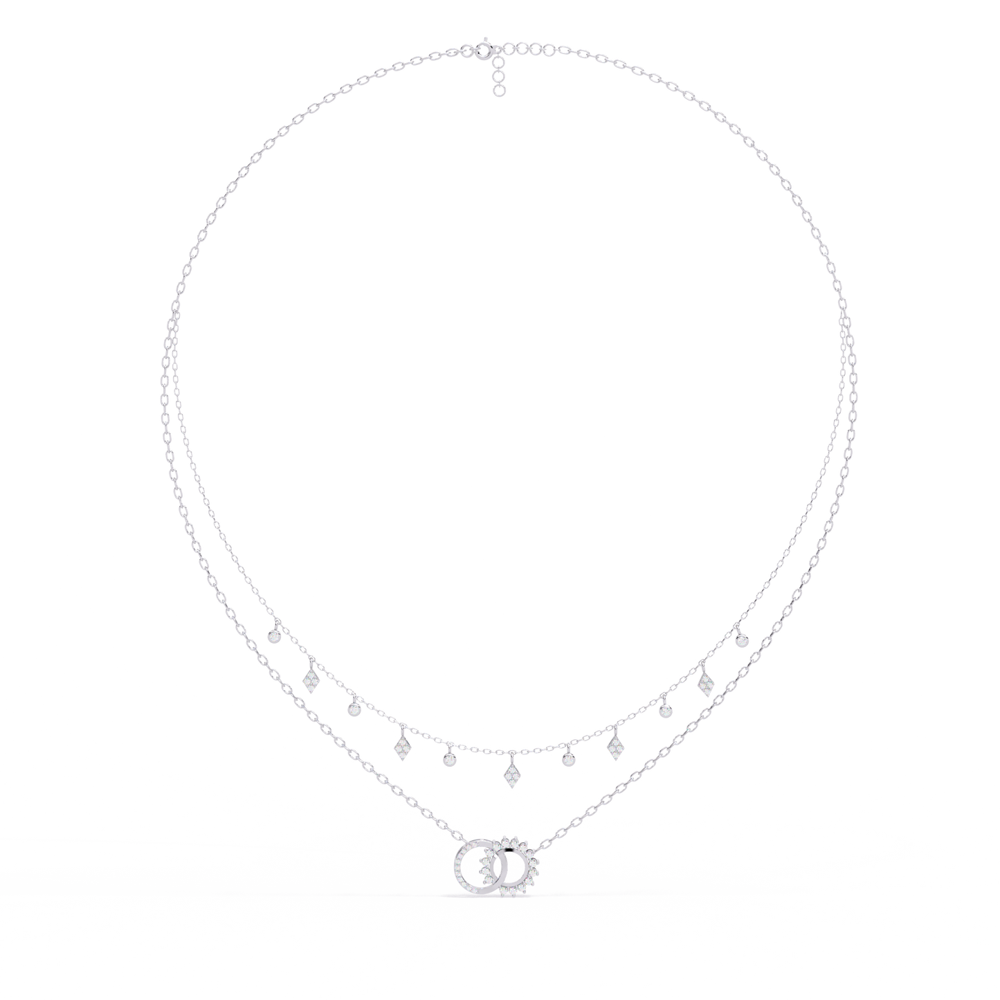 Lunar Link – Dual Charm Diamond Necklace in 14K Gold