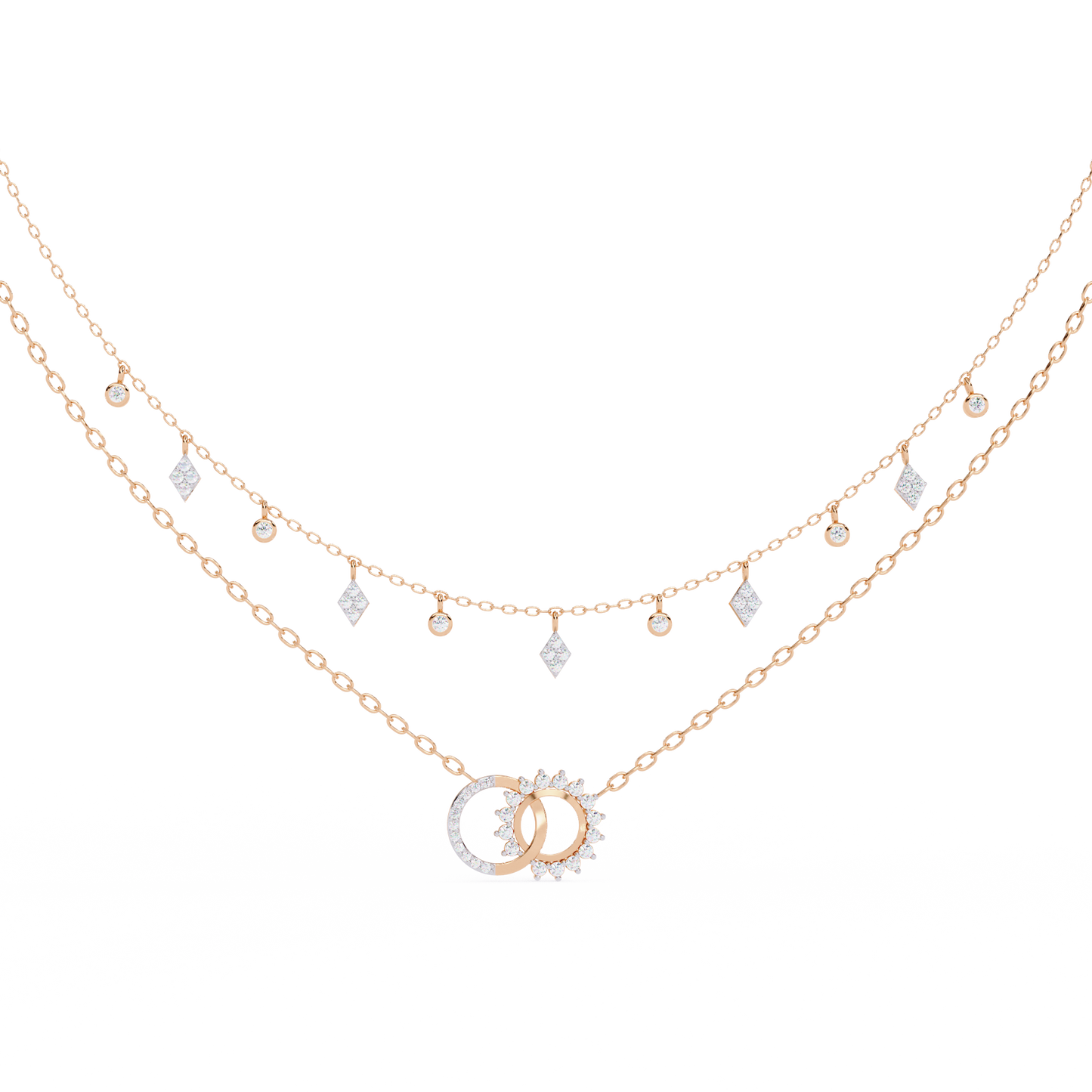 Lunar Link – Dual Charm Diamond Necklace in 14K Gold