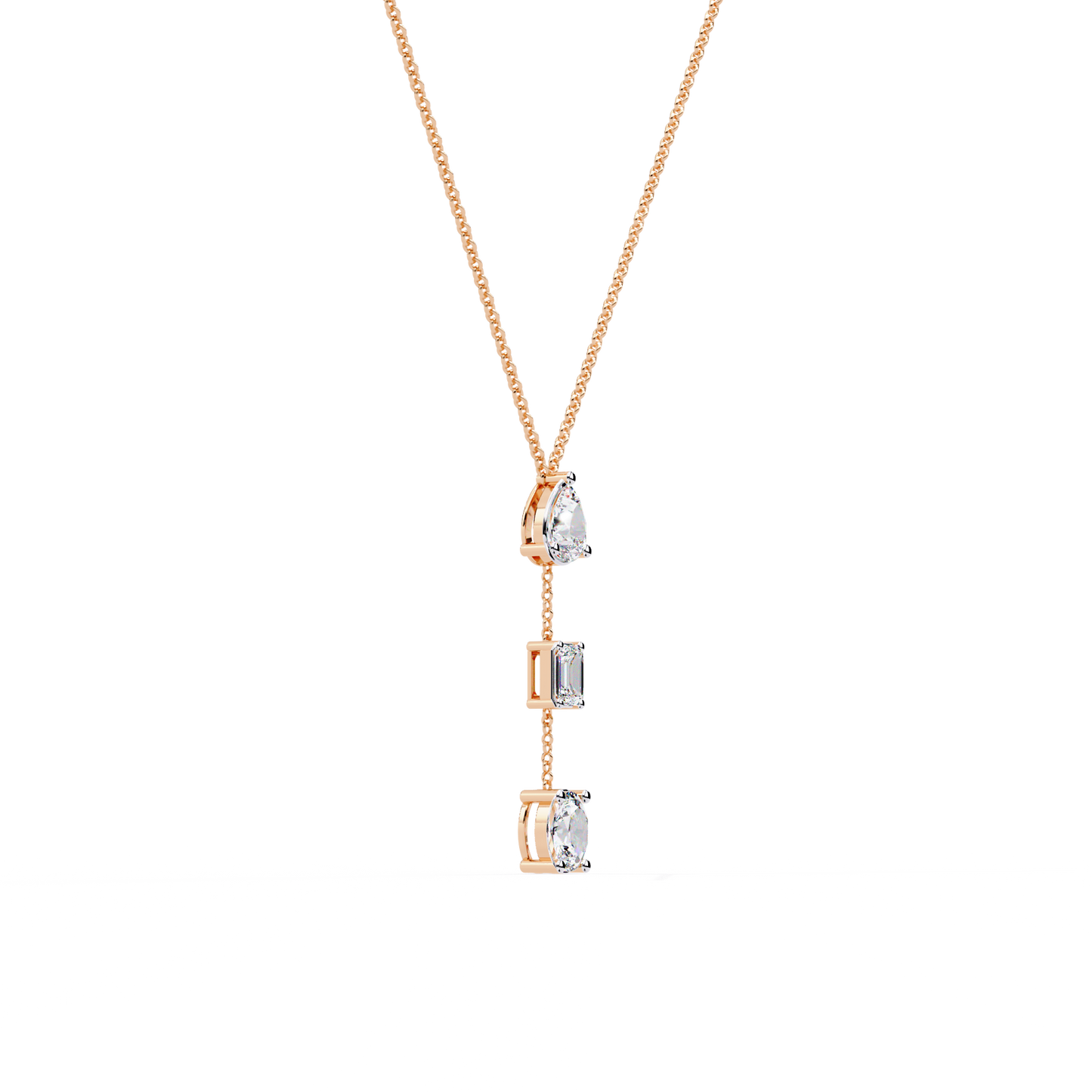Trinity Drop – Pear, Baguette & Oval Lab Diamond Pendant in 14K Gold