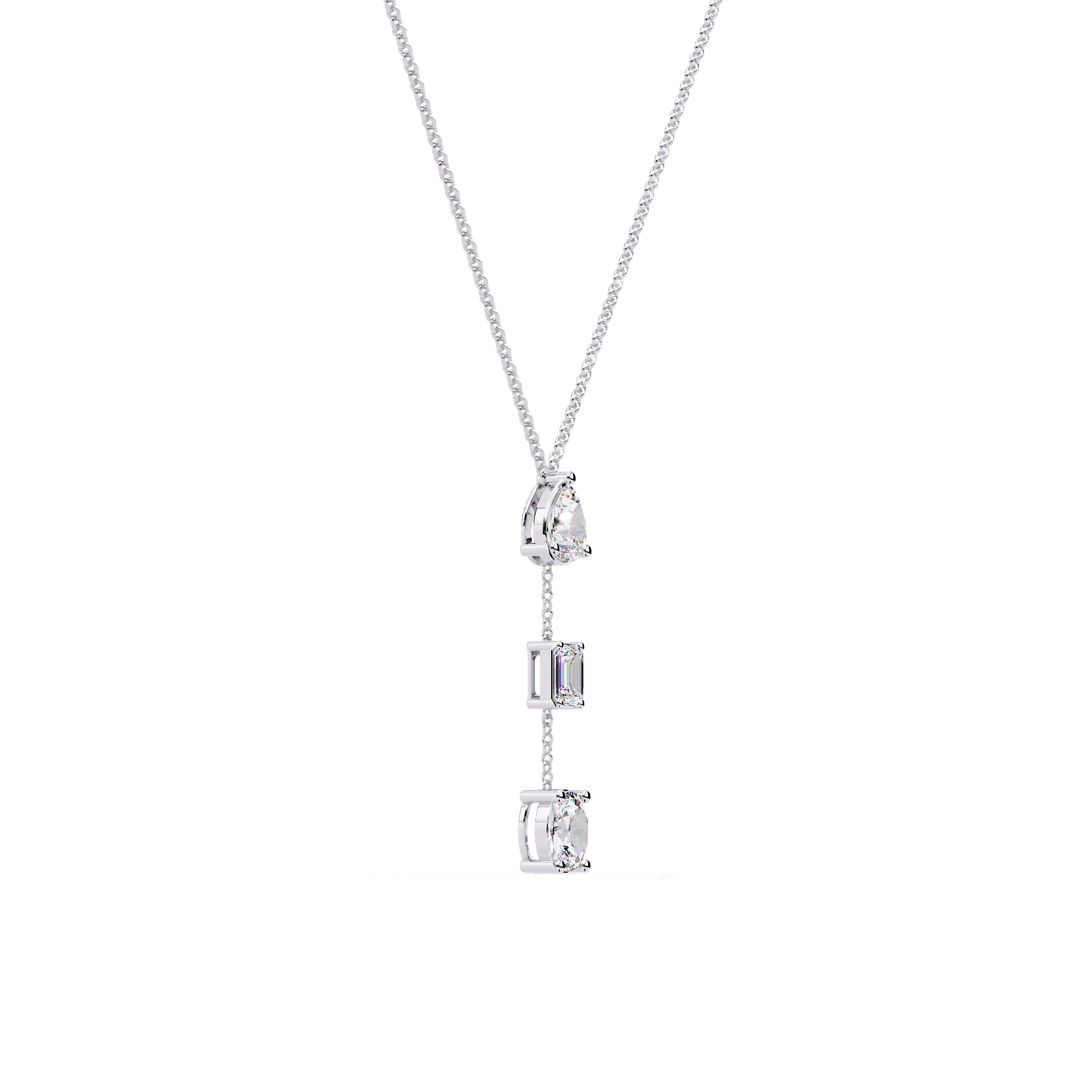 Trinity Drop – Pear, Baguette & Oval Diamond Pendant in 14K Gold