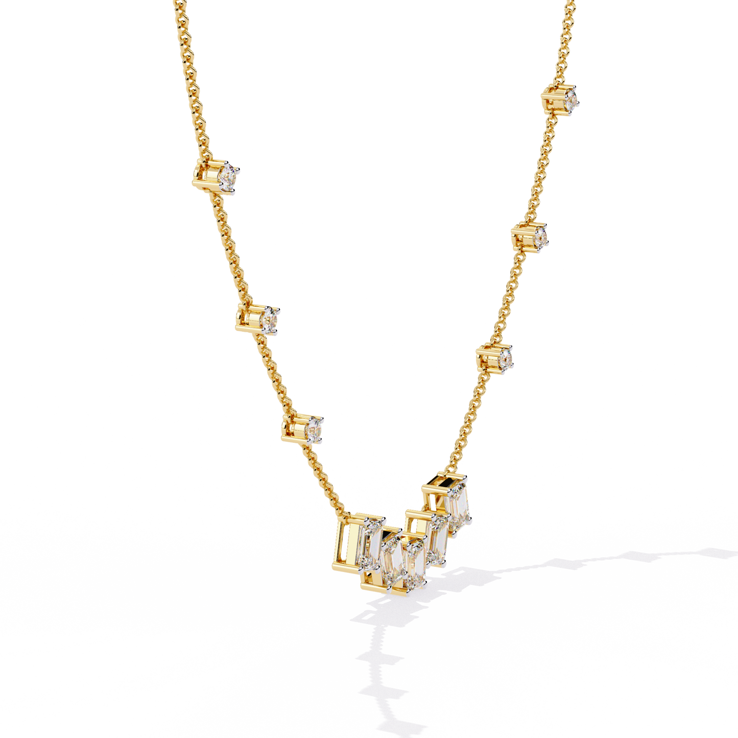Lumina Radiant – Emerald & Round Diamond Necklace in 14K Gold
