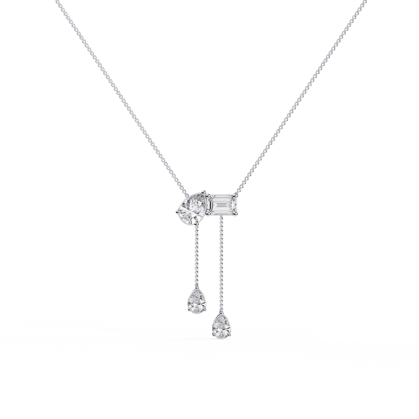 Lariat Éclat – Emerald & Pear Lab Diamond Drop Necklace in 14K Gold
