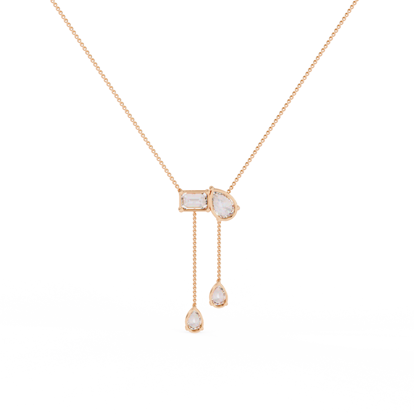 Lariat Éclat – Emerald & Pear Lab Diamond Drop Necklace in 14K Gold