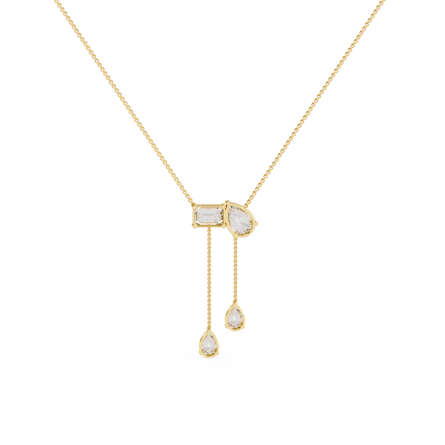 Lariat Éclat – Emerald & Pear Diamond Drop Necklace in 14K Gold