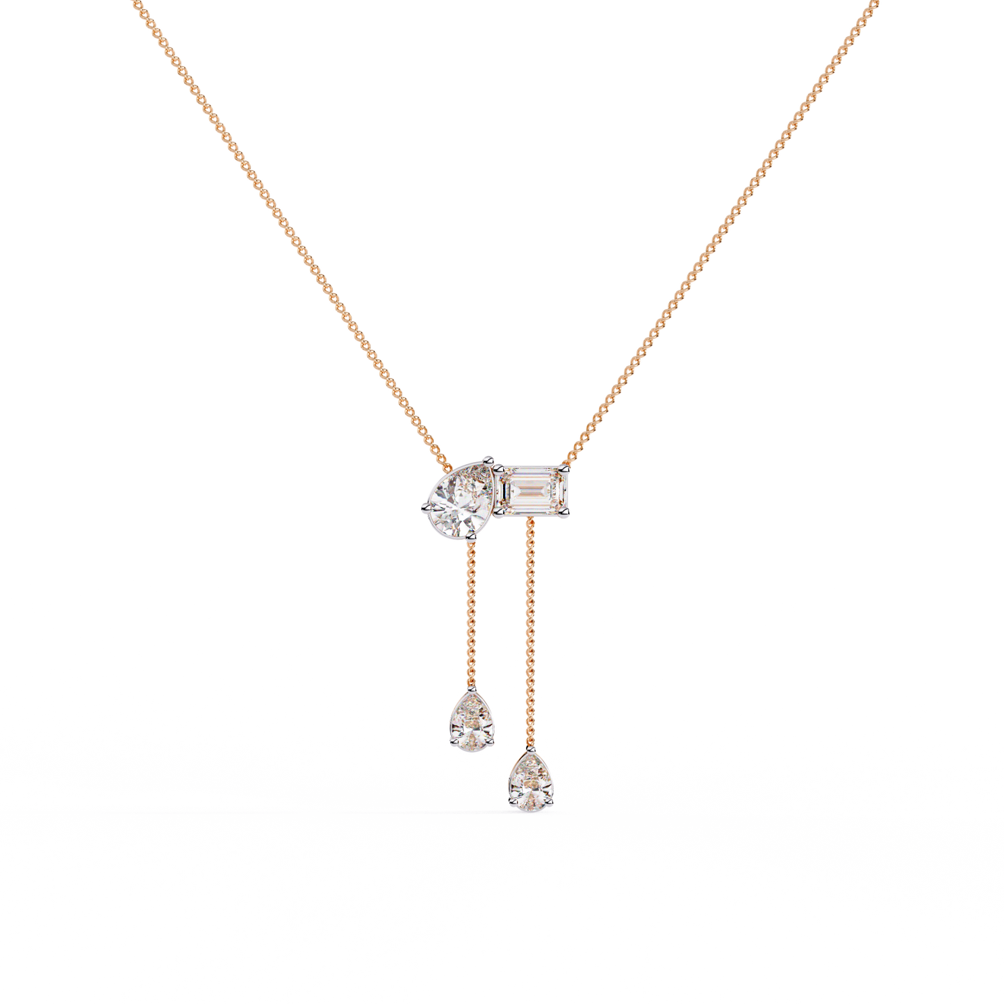 Lariat Éclat – Emerald & Pear Lab Diamond Drop Necklace in 14K Gold