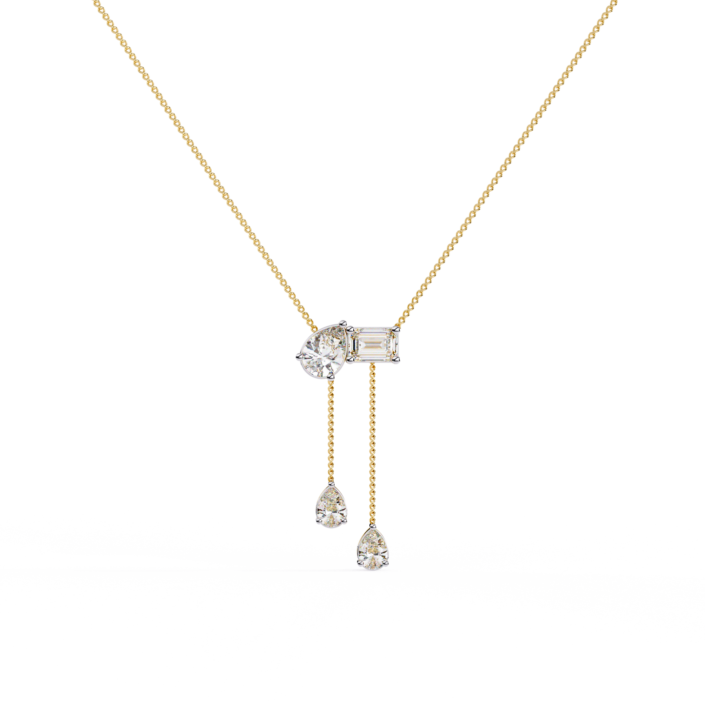 Lariat Éclat – Emerald & Pear Lab Diamond Drop Necklace in 14K Gold