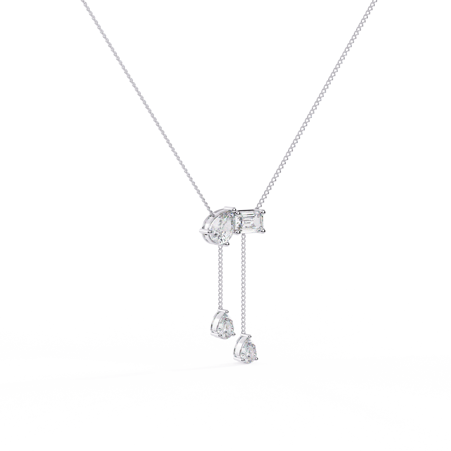 Lariat Éclat – Emerald & Pear Lab Diamond Drop Necklace in 14K Gold