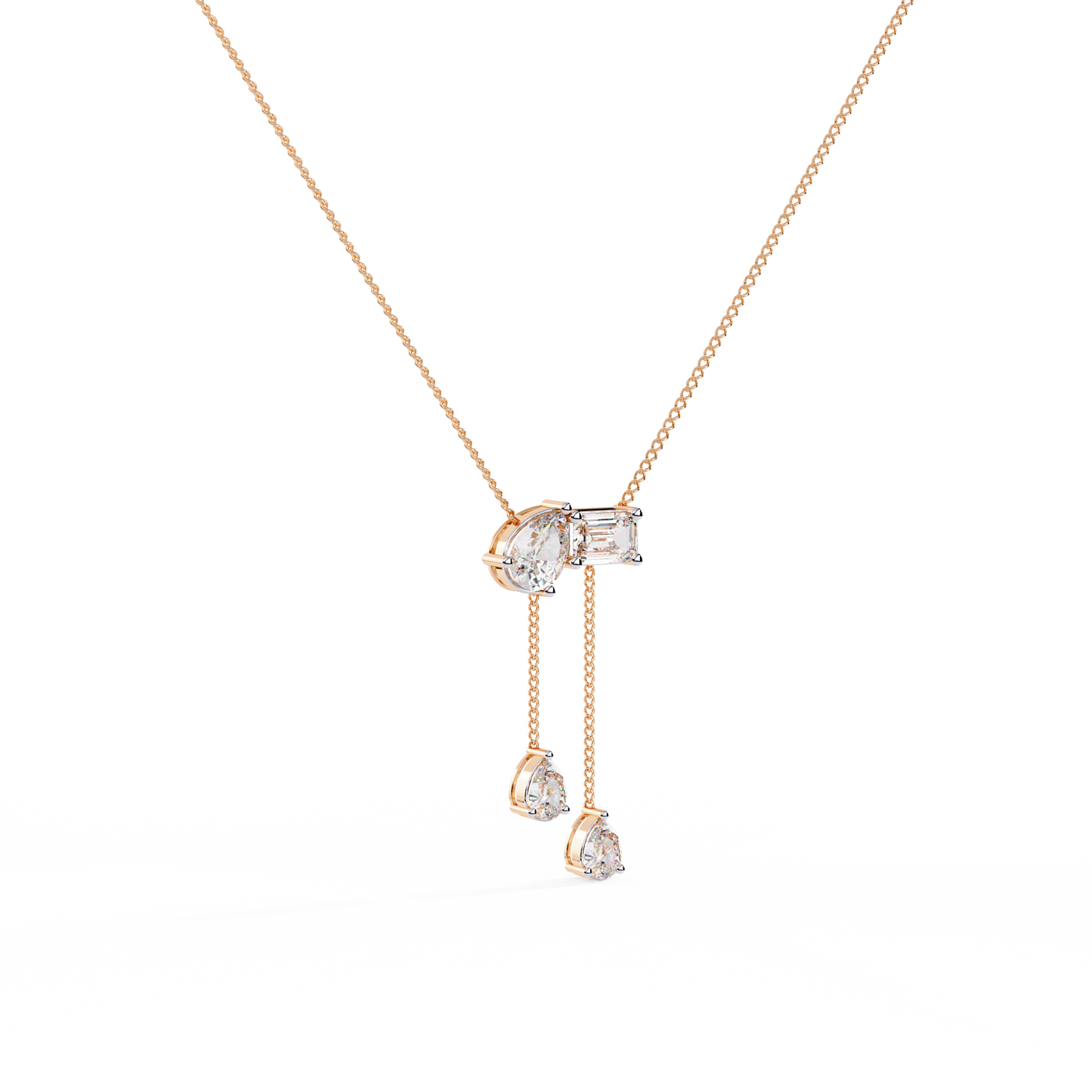 Lariat Éclat – Emerald & Pear Lab Diamond Drop Necklace in 14K Gold