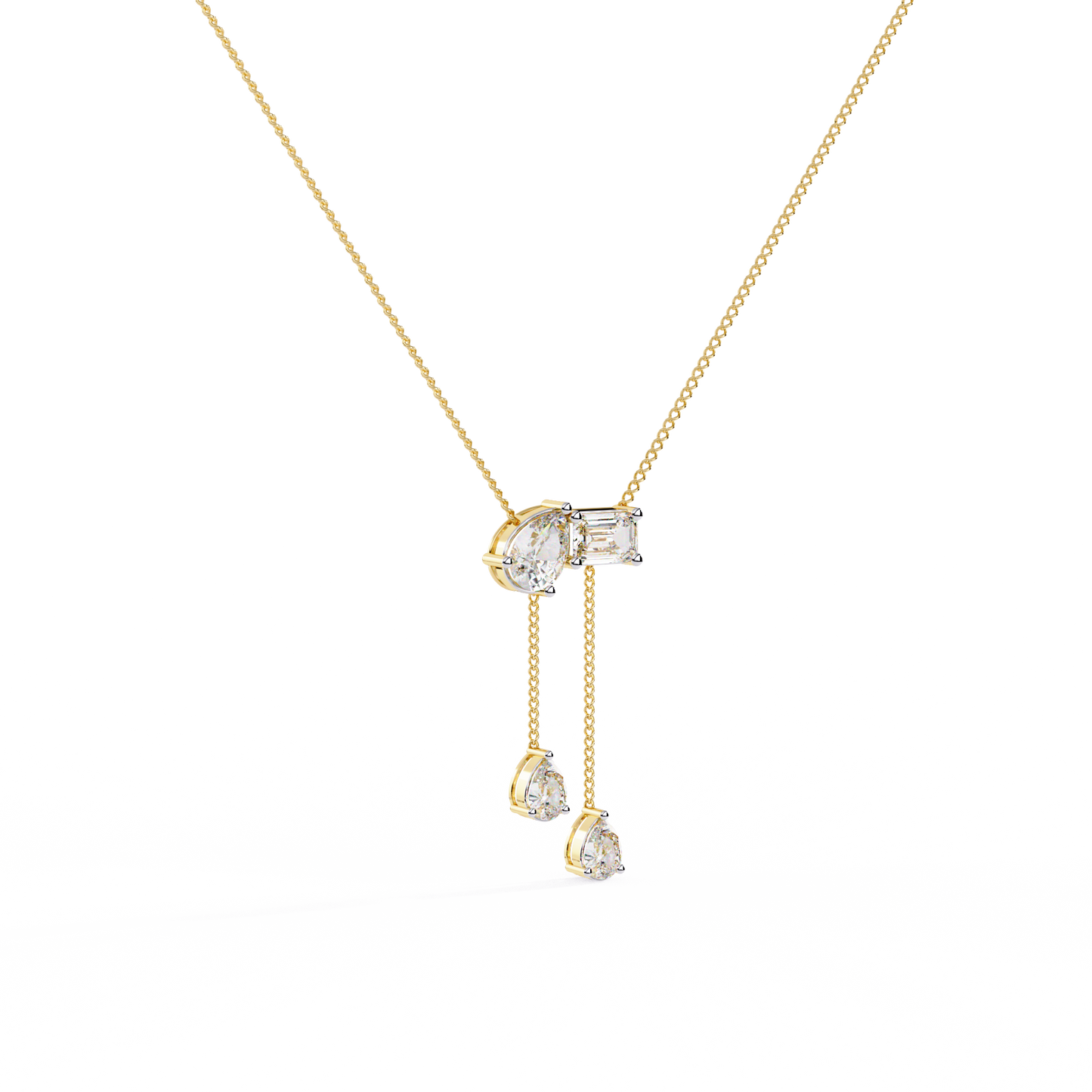 Lariat Éclat – Emerald & Pear Lab Diamond Drop Necklace in 14K Gold