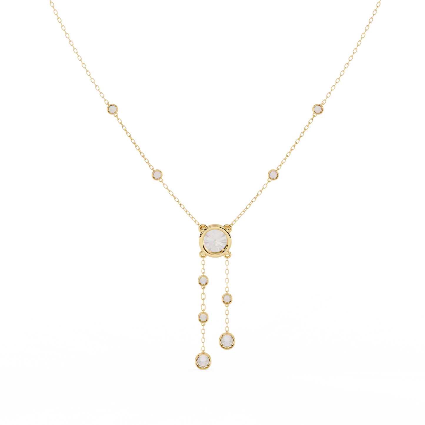Cascade Lariat – Round Diamond Drop Necklace in 14K Gold