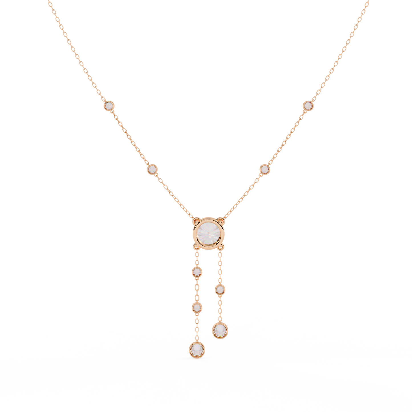 Cascade Lariat – Round Diamond Drop Necklace in 14K Gold