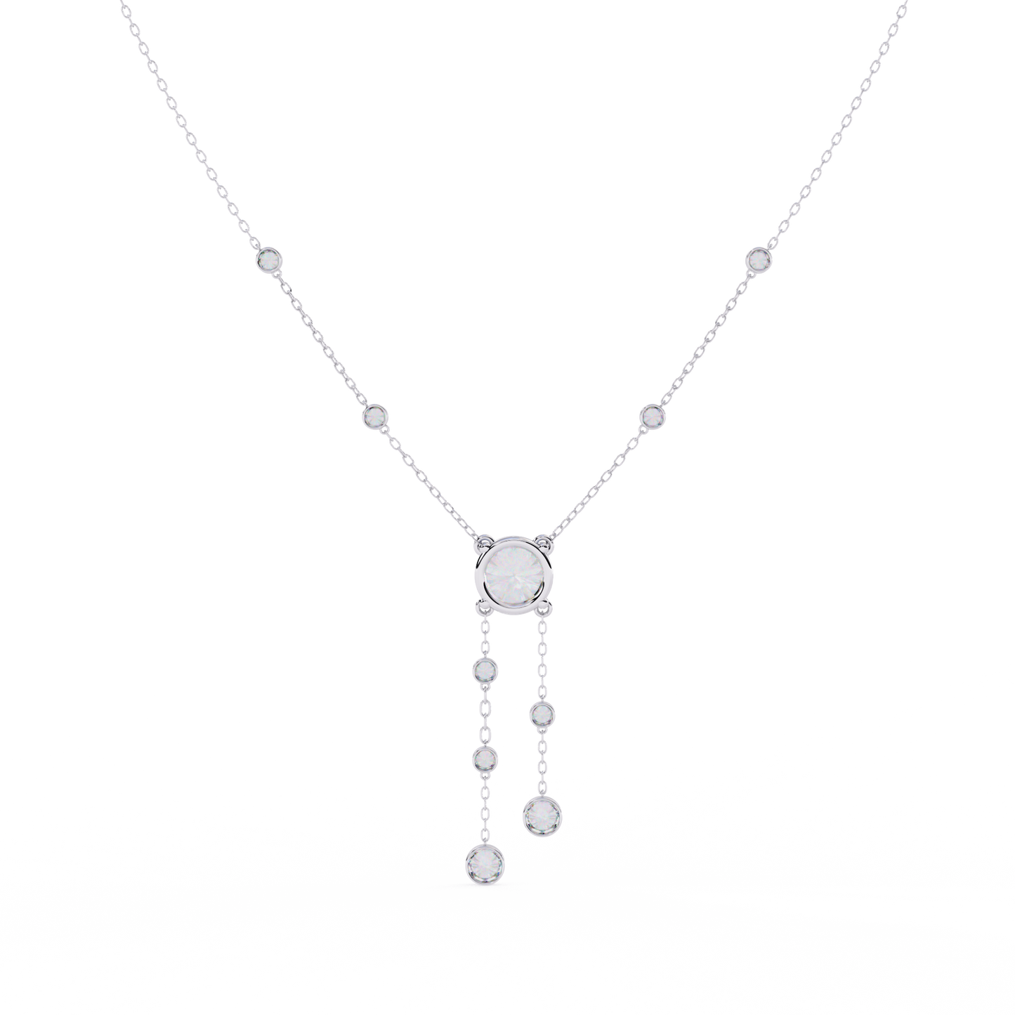 Cascade Lariat – Round Diamond Drop Necklace in 14K Gold