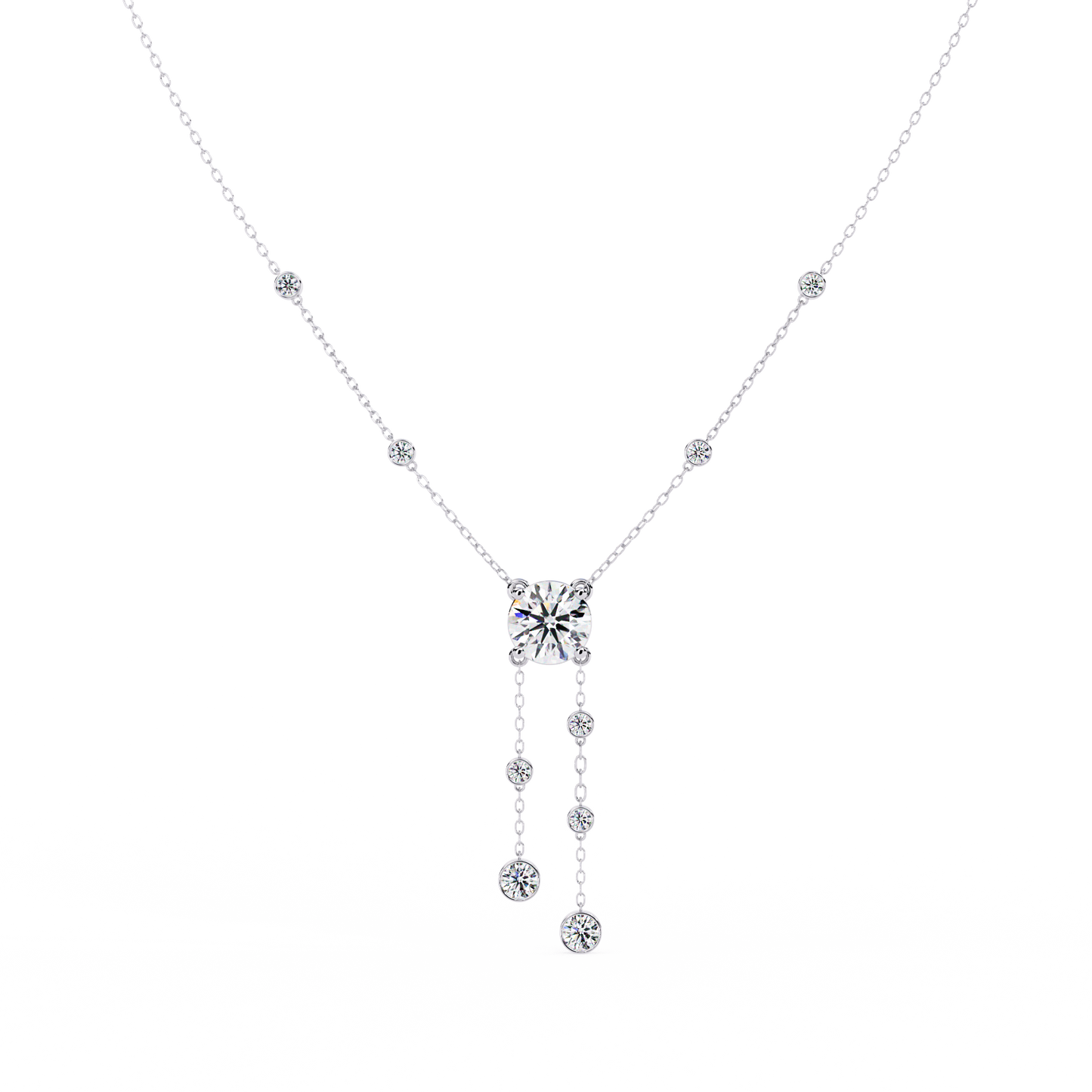 Cascade Lariat – Round Diamond Drop Necklace in 14K Gold