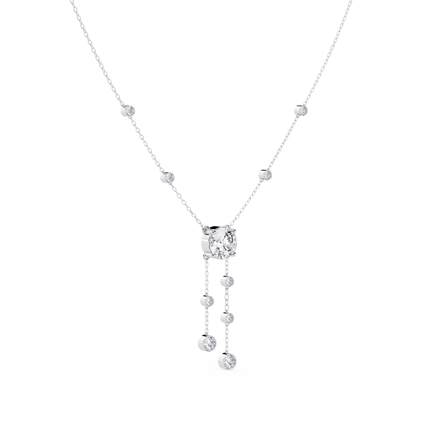 Cascade Lariat – Round Diamond Drop Necklace in 14K Gold