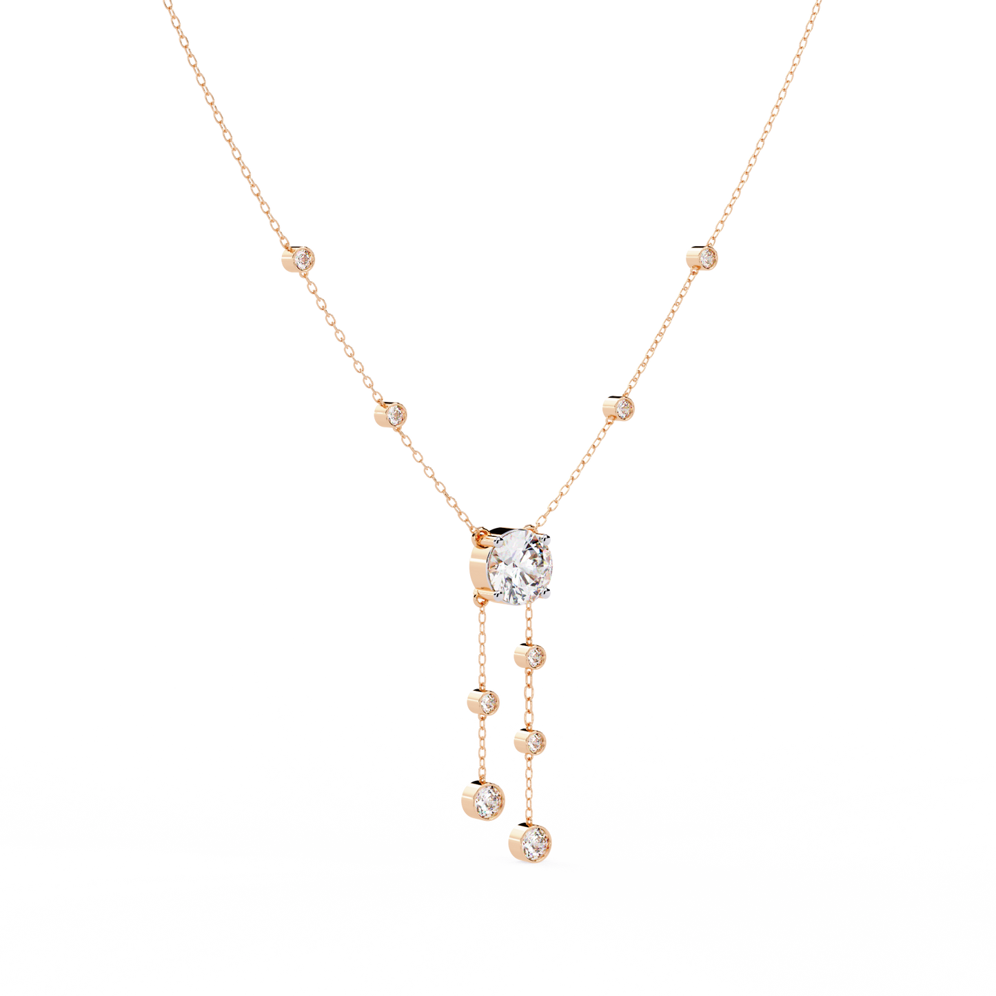 Cascade Lariat – Round Diamond Drop Necklace in 14K Gold