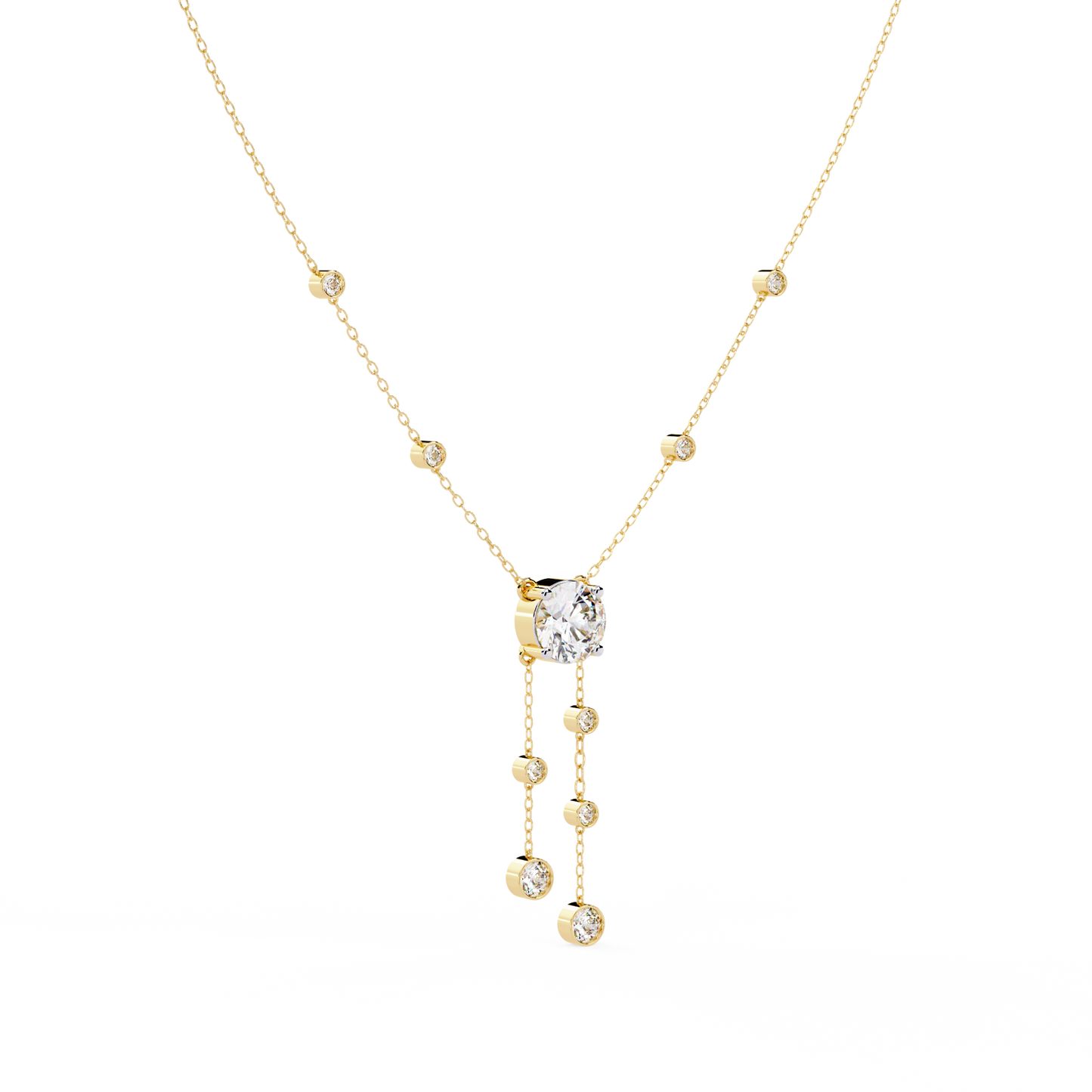 Cascade Lariat – Round Diamond Drop Necklace in 14K Gold