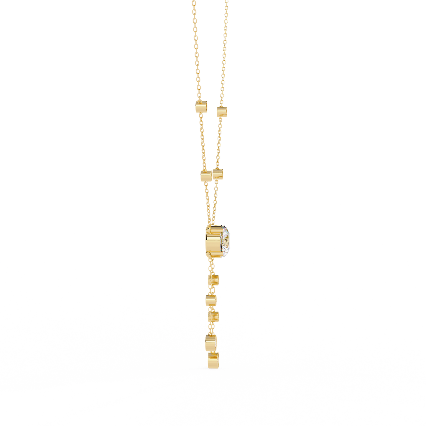 Cascade Lariat – Round Diamond Drop Necklace in 14K Gold