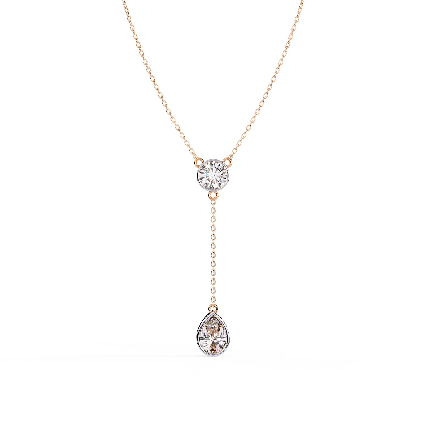Duo Drop – Round & Pear Lab Diamond Y Necklace in 14K Gold