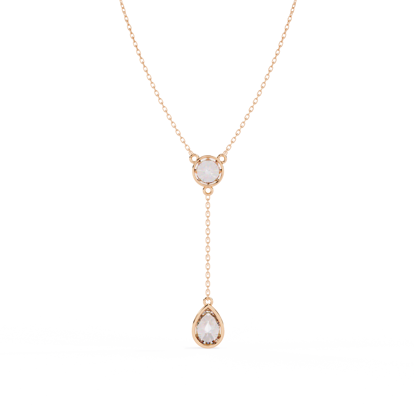 Duo Drop – Round & Pear Diamond Y Necklace in 14K Gold