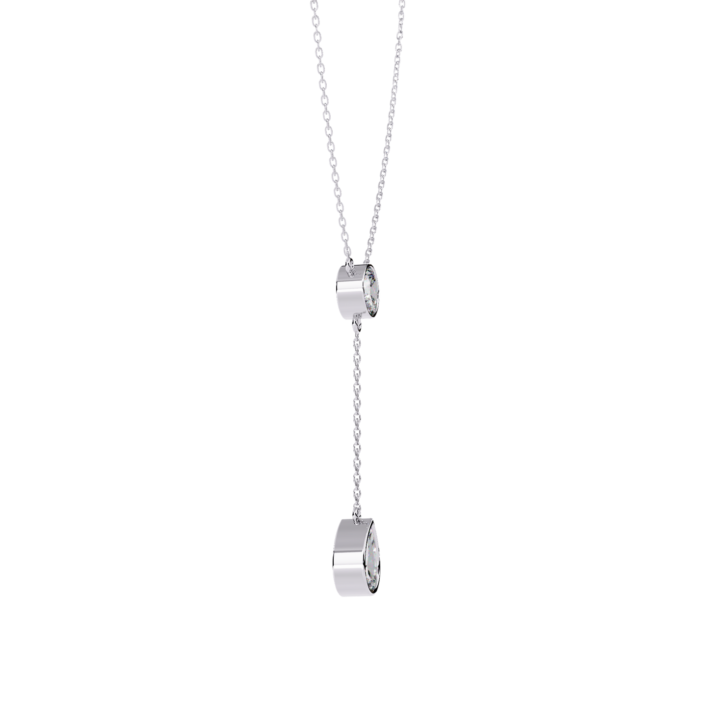 Duo Drop – Round & Pear Lab Diamond Y Necklace in 14K Gold