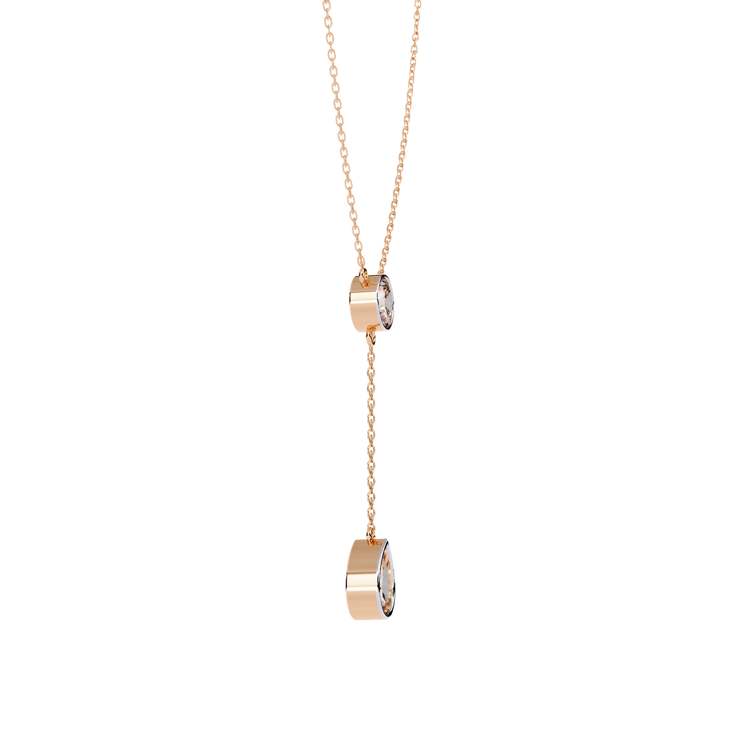 Duo Drop – Round & Pear Lab Diamond Y Necklace in 14K Gold