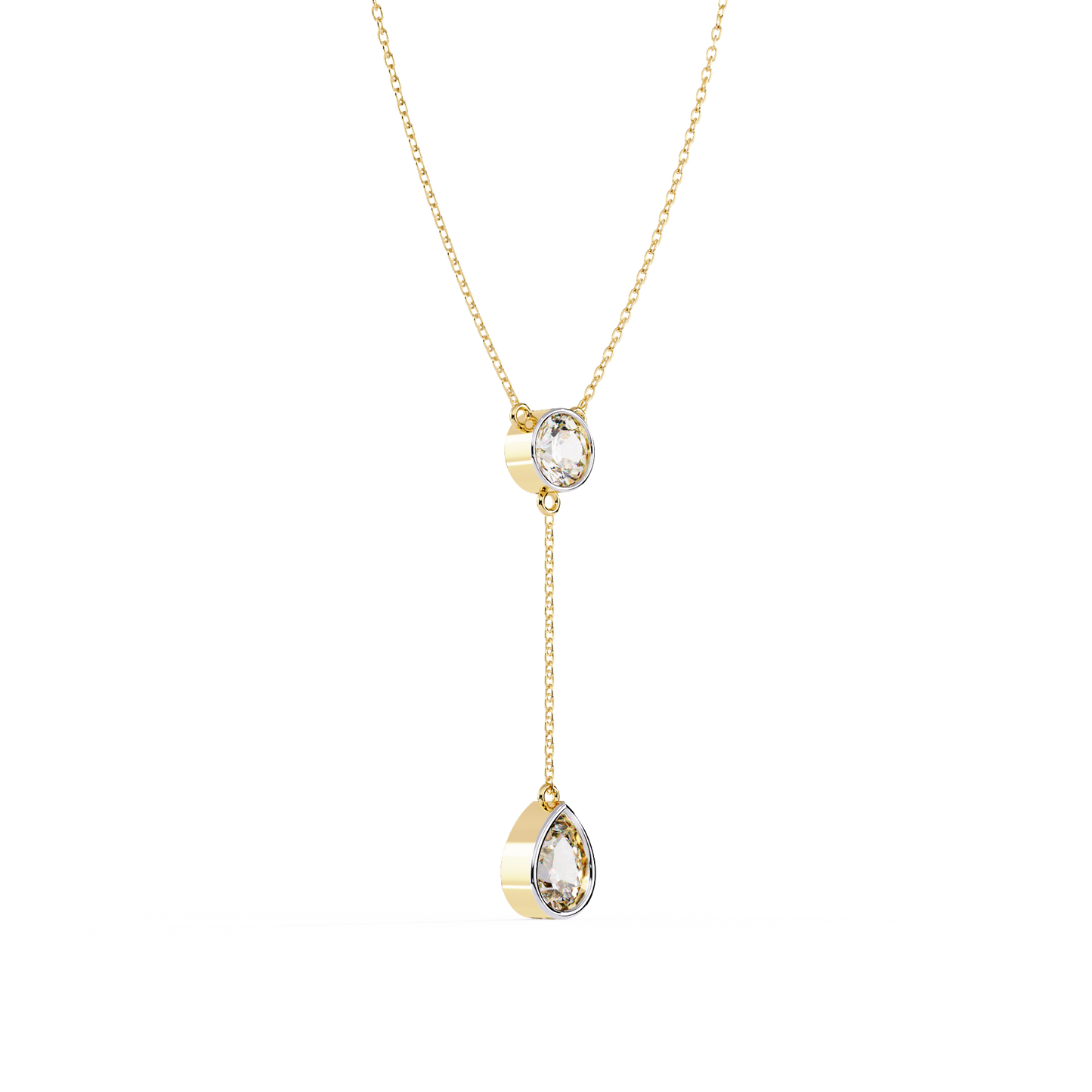 Duo Drop – Round & Pear Lab Diamond Y Necklace in 14K Gold
