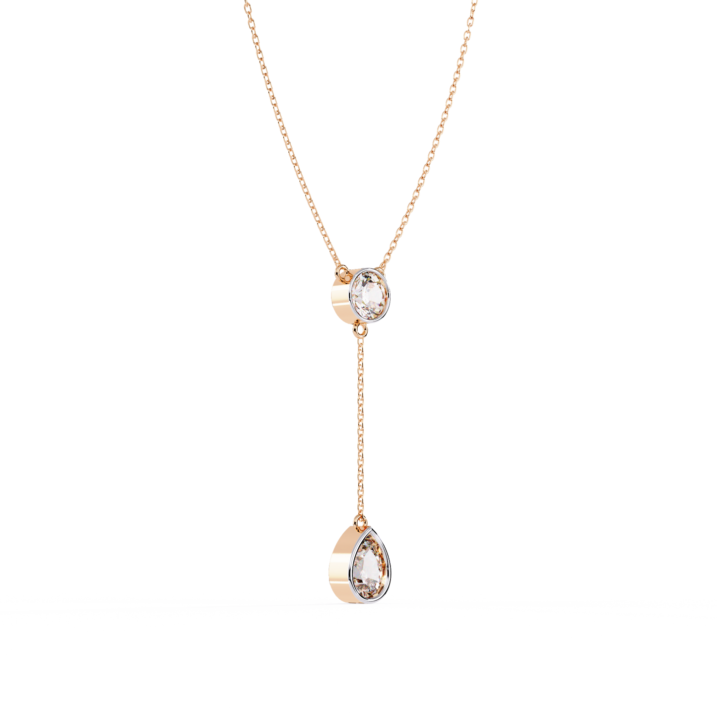 Duo Drop – Round & Pear Lab Diamond Y Necklace in 14K Gold