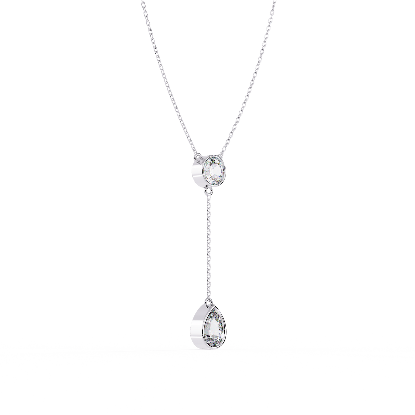 Duo Drop – Round & Pear Lab Diamond Y Necklace in 14K Gold