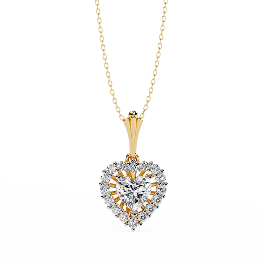 Amour Radiant – Heart Halo Diamond Pendant in 14K Gold