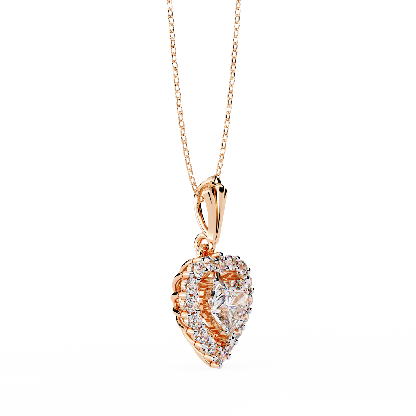 Amour Radiant – Heart Halo Lab Diamond Pendant in 14K Gold