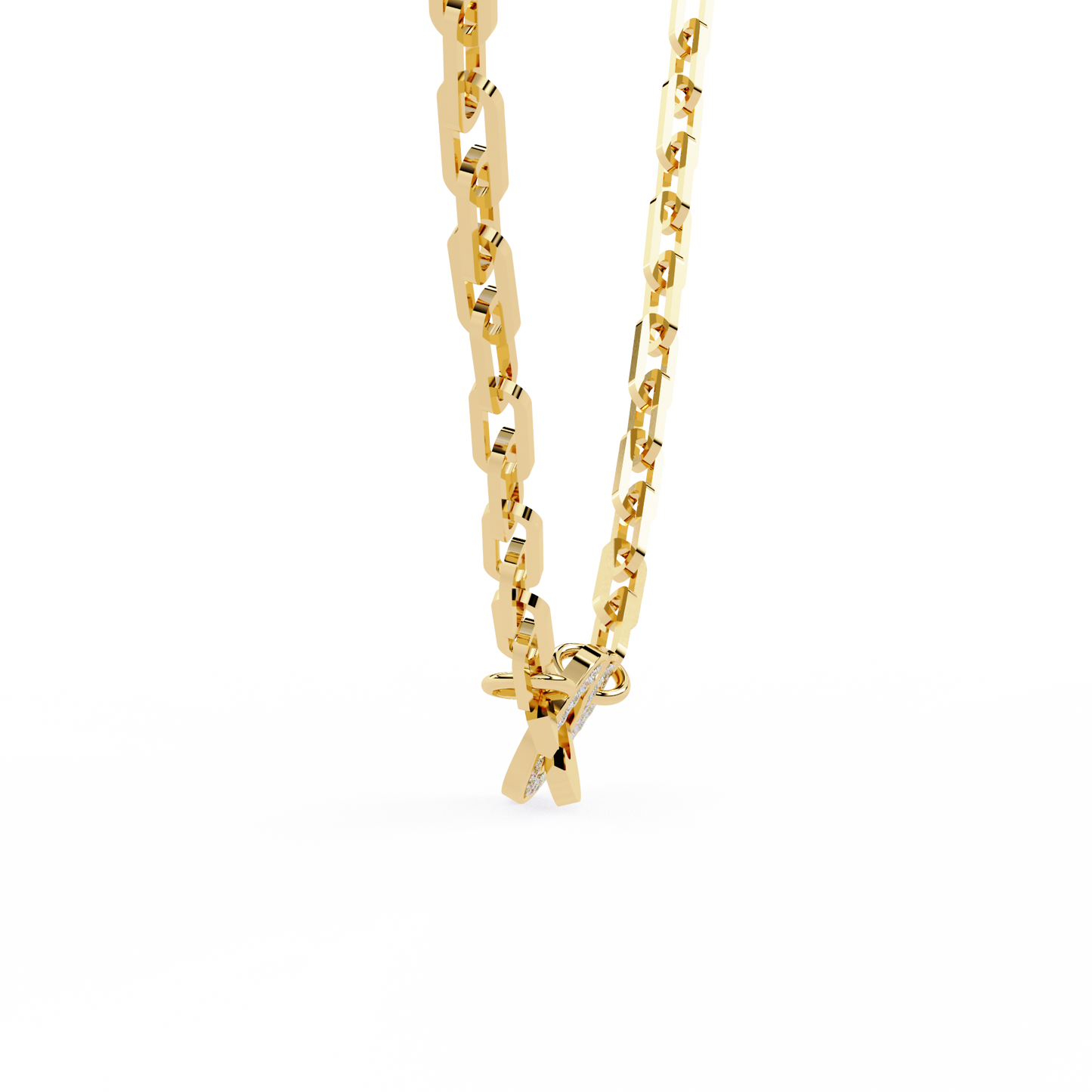 Bold Link – Oval Pavé Diamond Clasp Necklace in 14K Gold