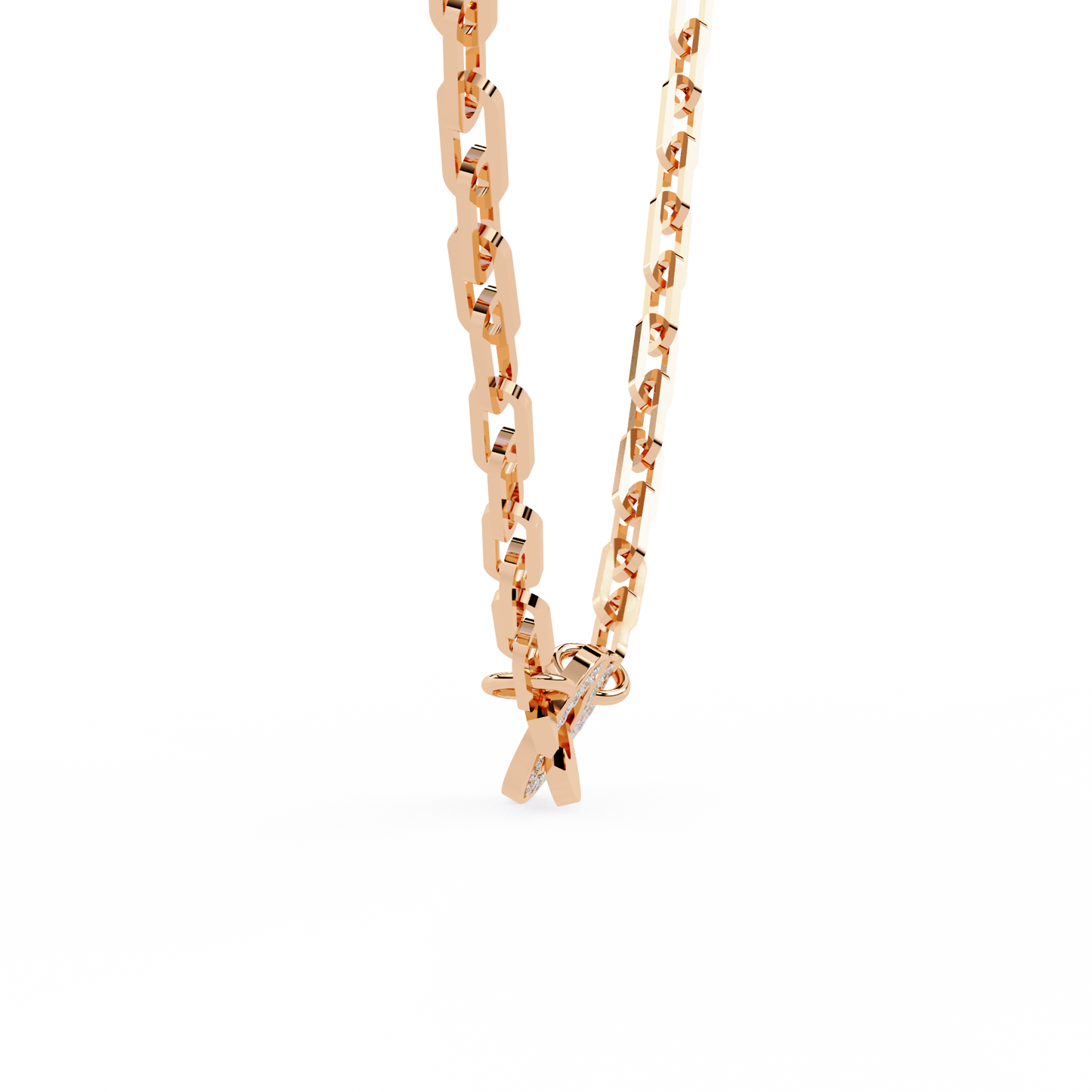 Bold Link – Oval Pavé Diamond Clasp Necklace in 14K Gold