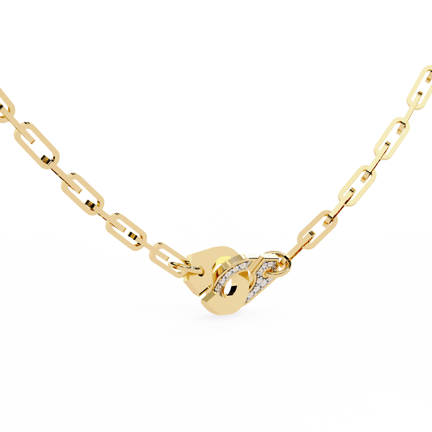 Bold Link – Oval Pavé Diamond Clasp Necklace in 14K Gold