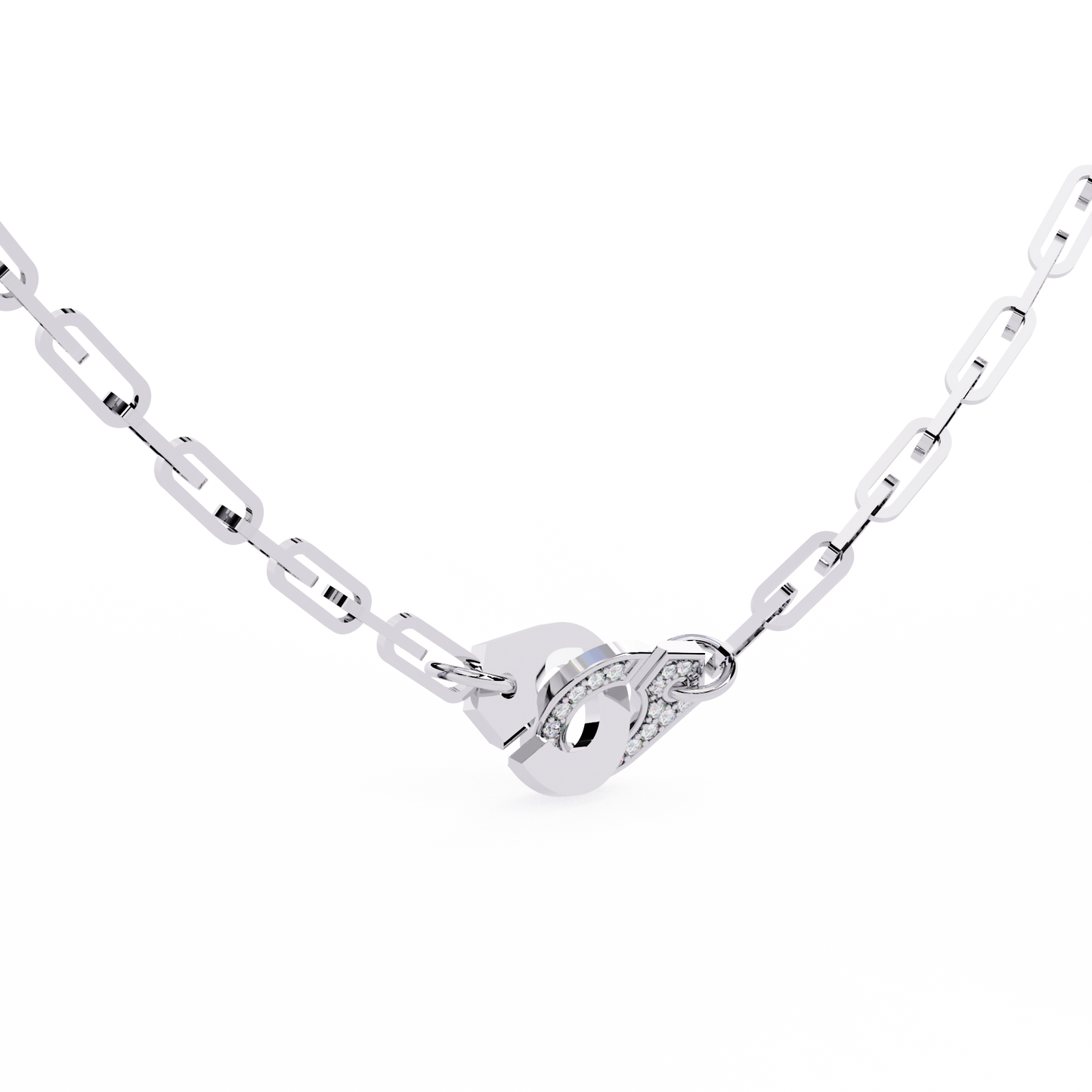 Bold Link – Oval Pavé Diamond Clasp Necklace in 14K Gold