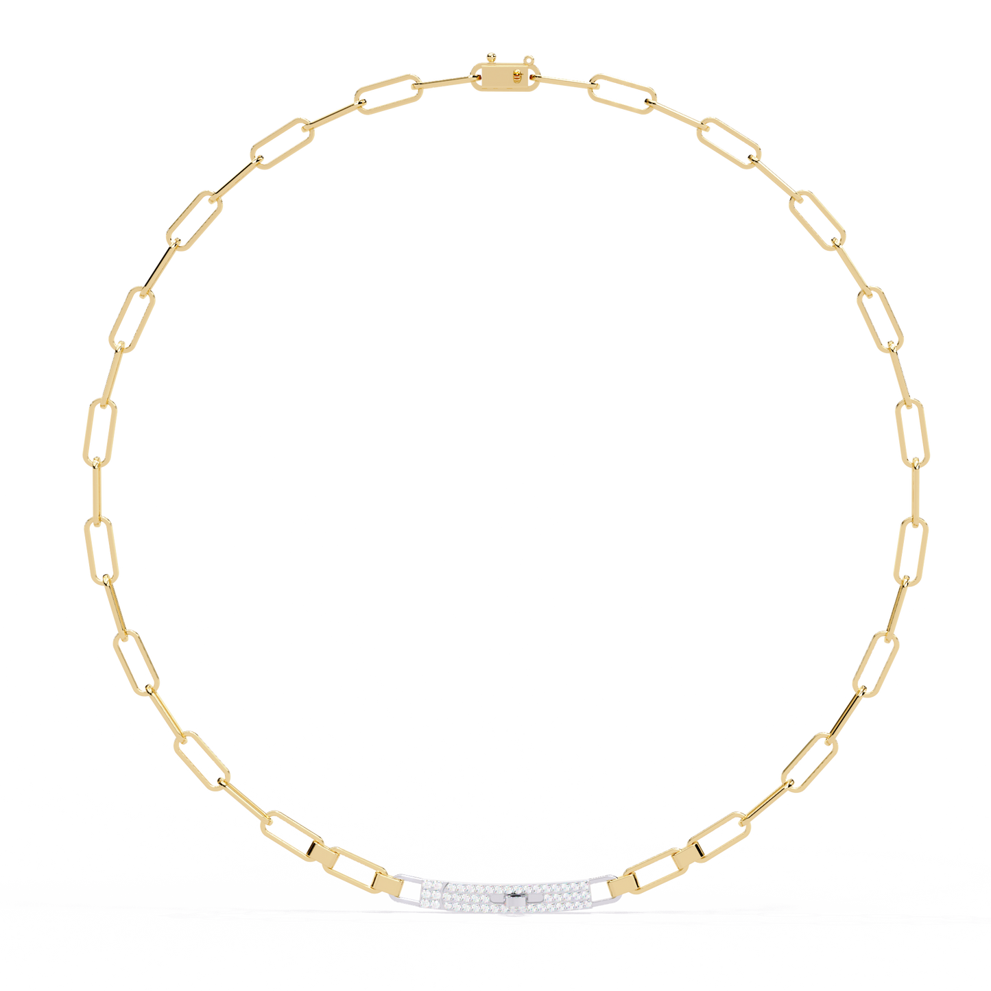 Linear Shine – Pavé Bar Link Chain Necklace in 14K Gold