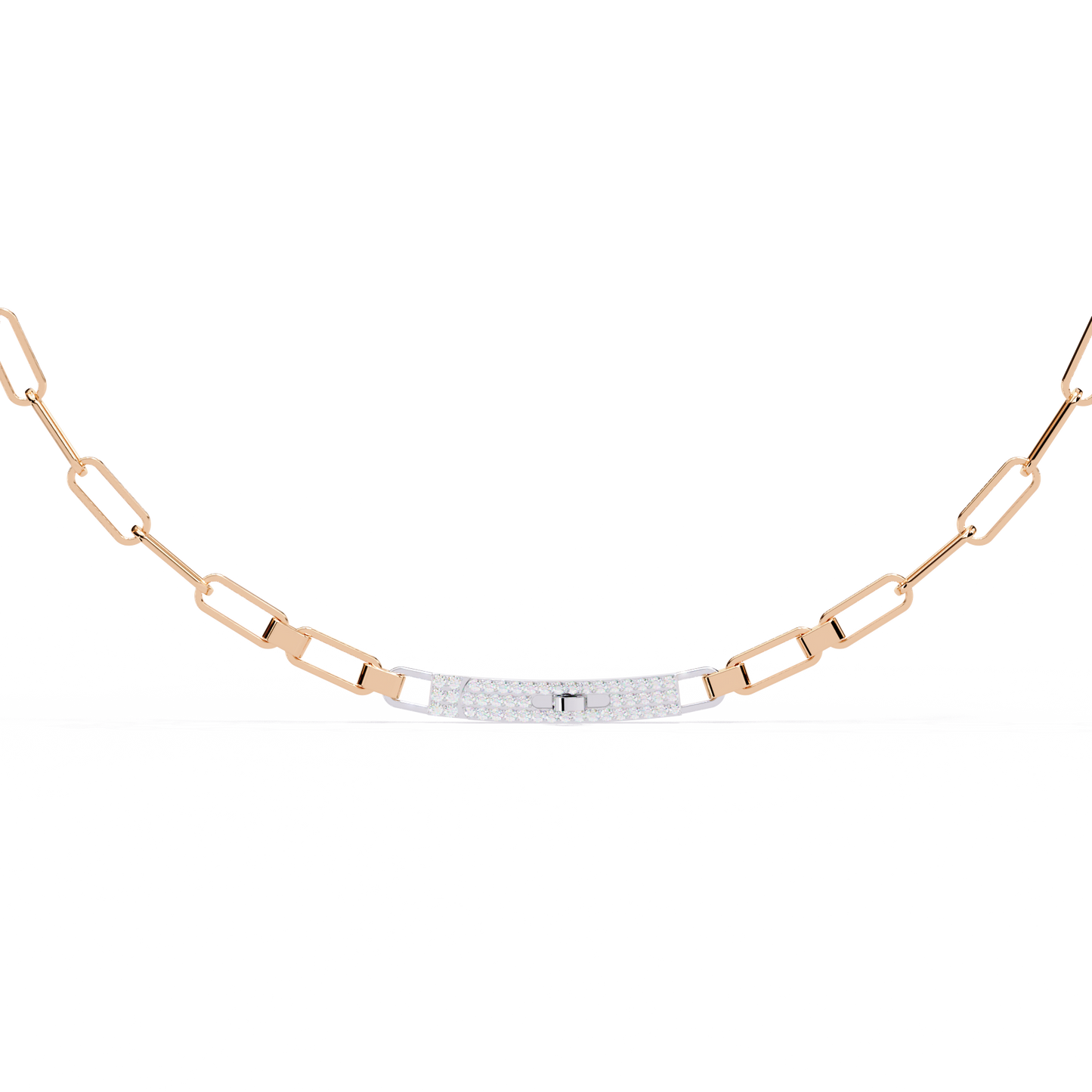 Linear Shine – Pavé Bar Link Chain Necklace in 14K Gold