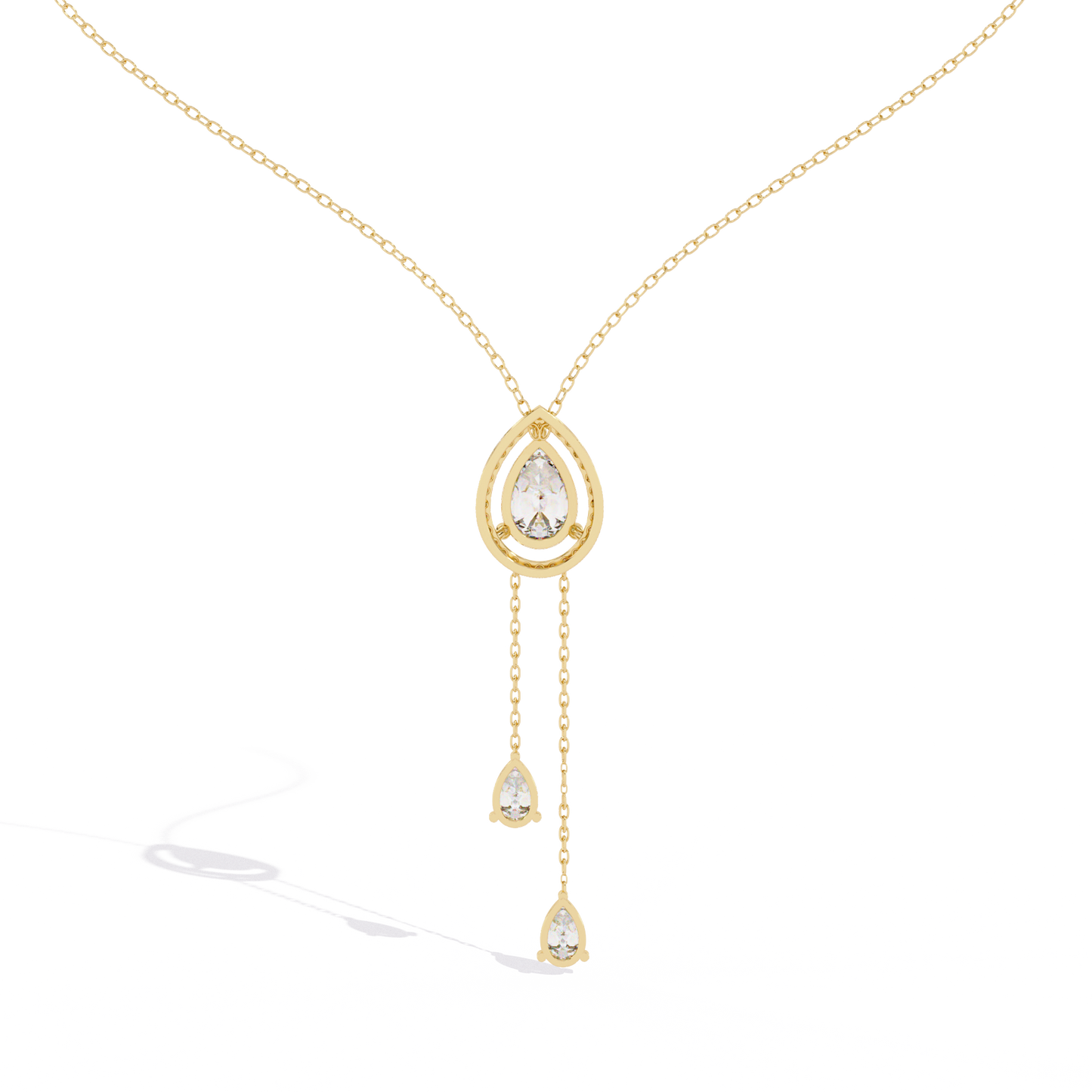 Pear Cascade Halo – Diamond Teardrop Pendant Necklace