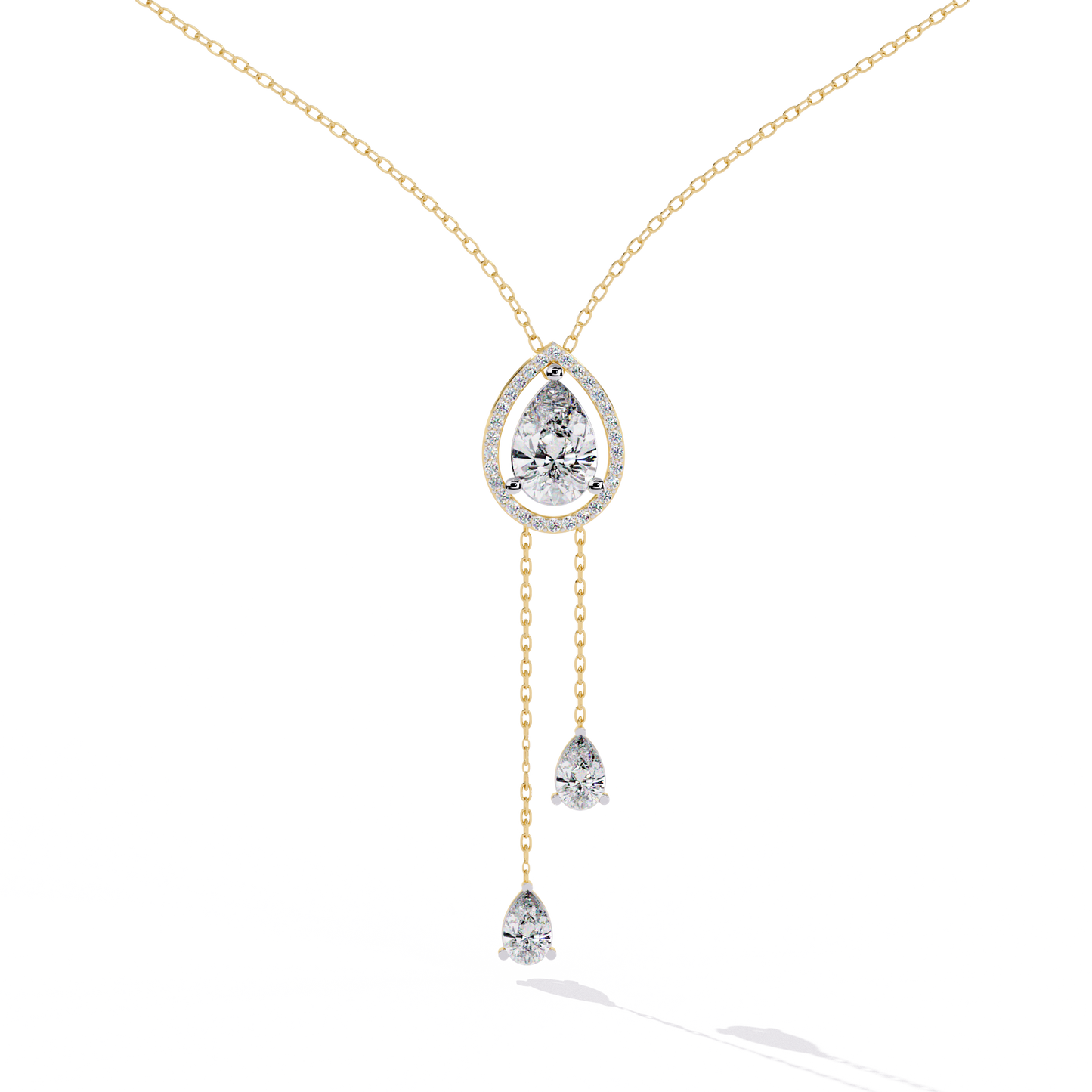 Pear Cascade Halo – Lab Diamond Teardrop Pendant Necklace