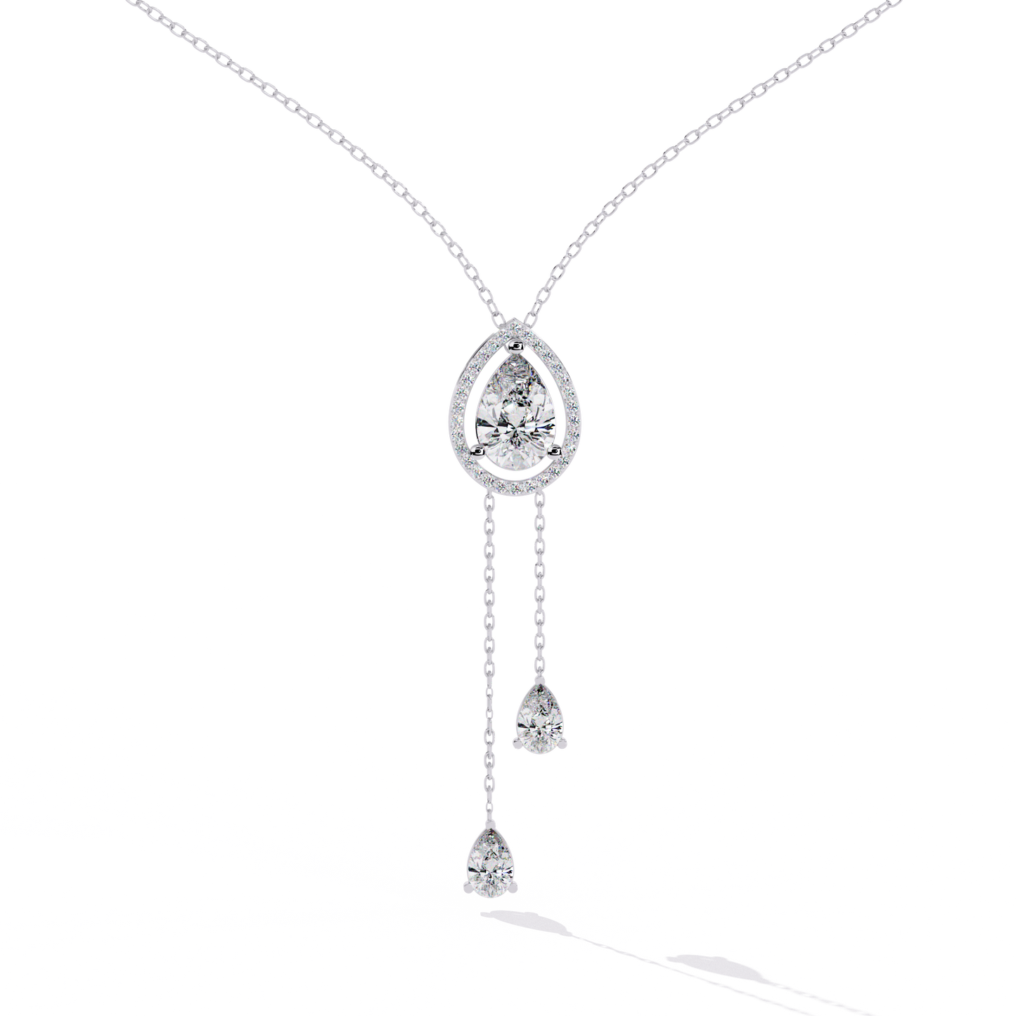 Pear Cascade Halo – Lab Diamond Teardrop Pendant Necklace