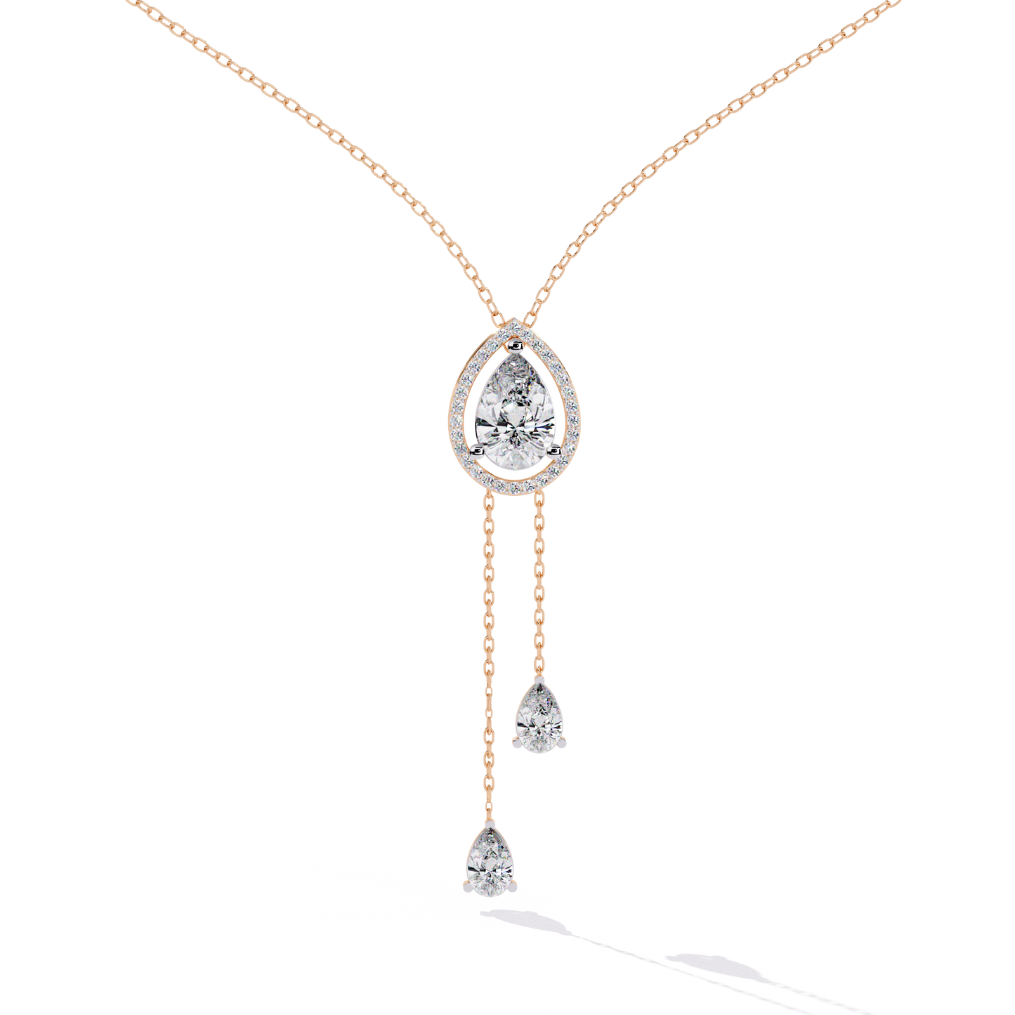 Pear Cascade Halo – Lab Diamond Teardrop Pendant Necklace