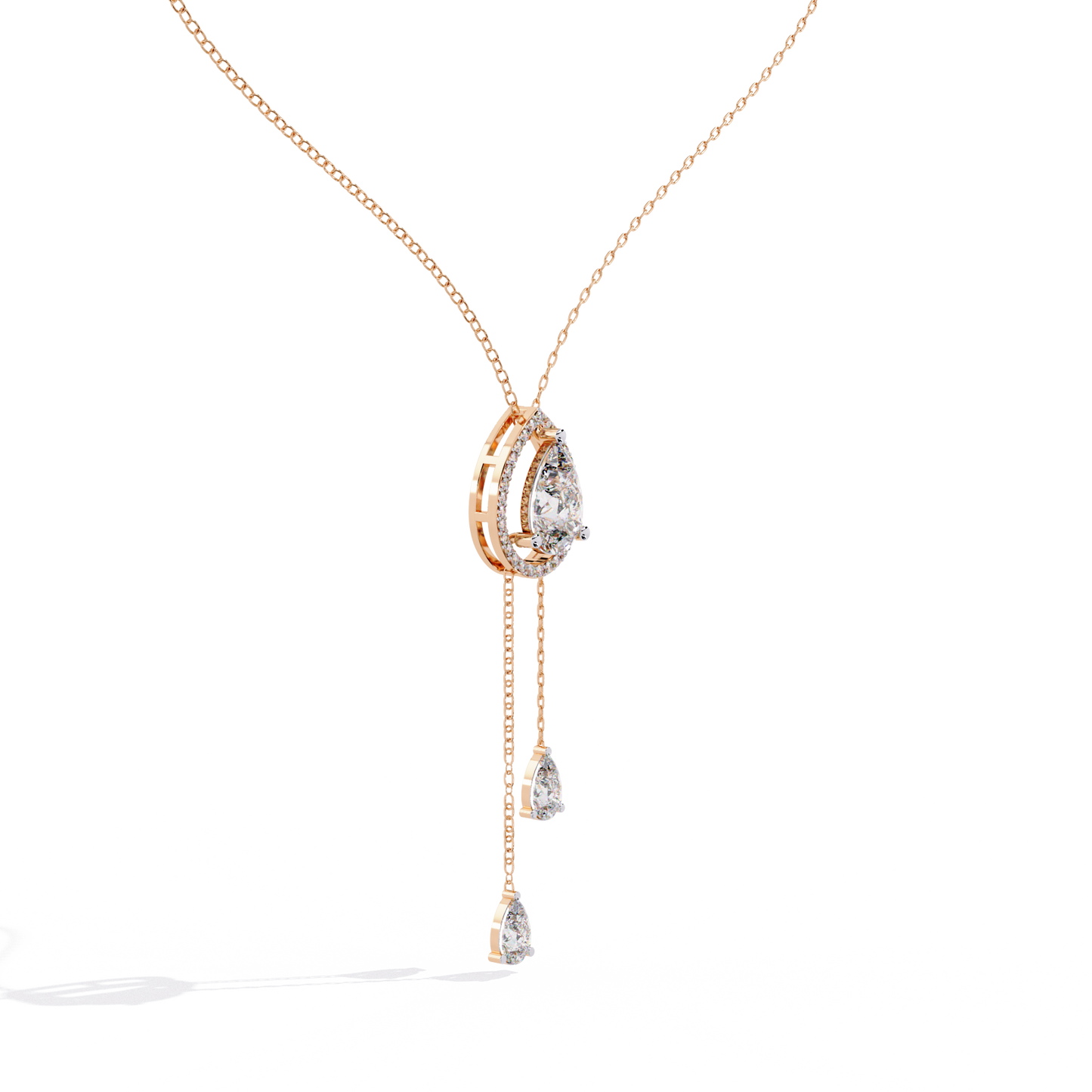 Pear Cascade Halo – Lab Diamond Teardrop Pendant Necklace