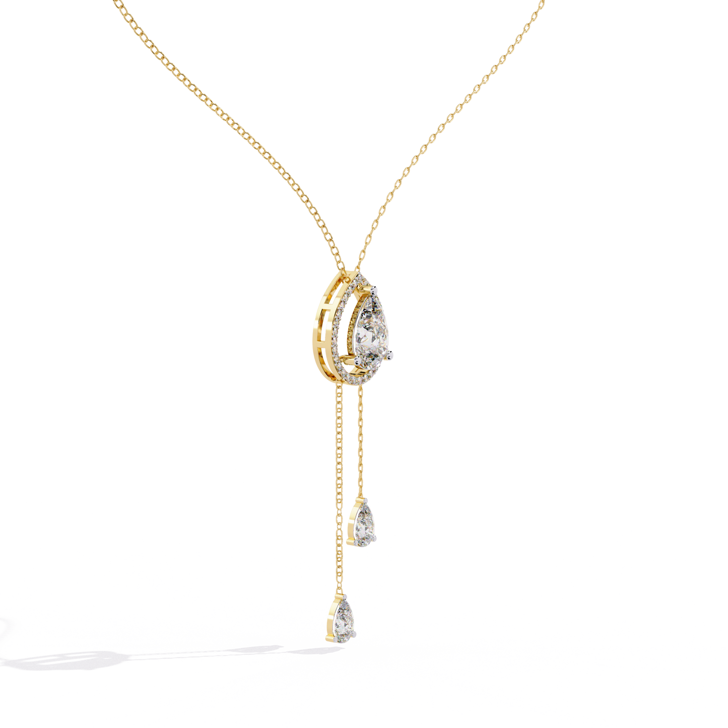 Pear Cascade Halo – Lab Diamond Teardrop Pendant Necklace
