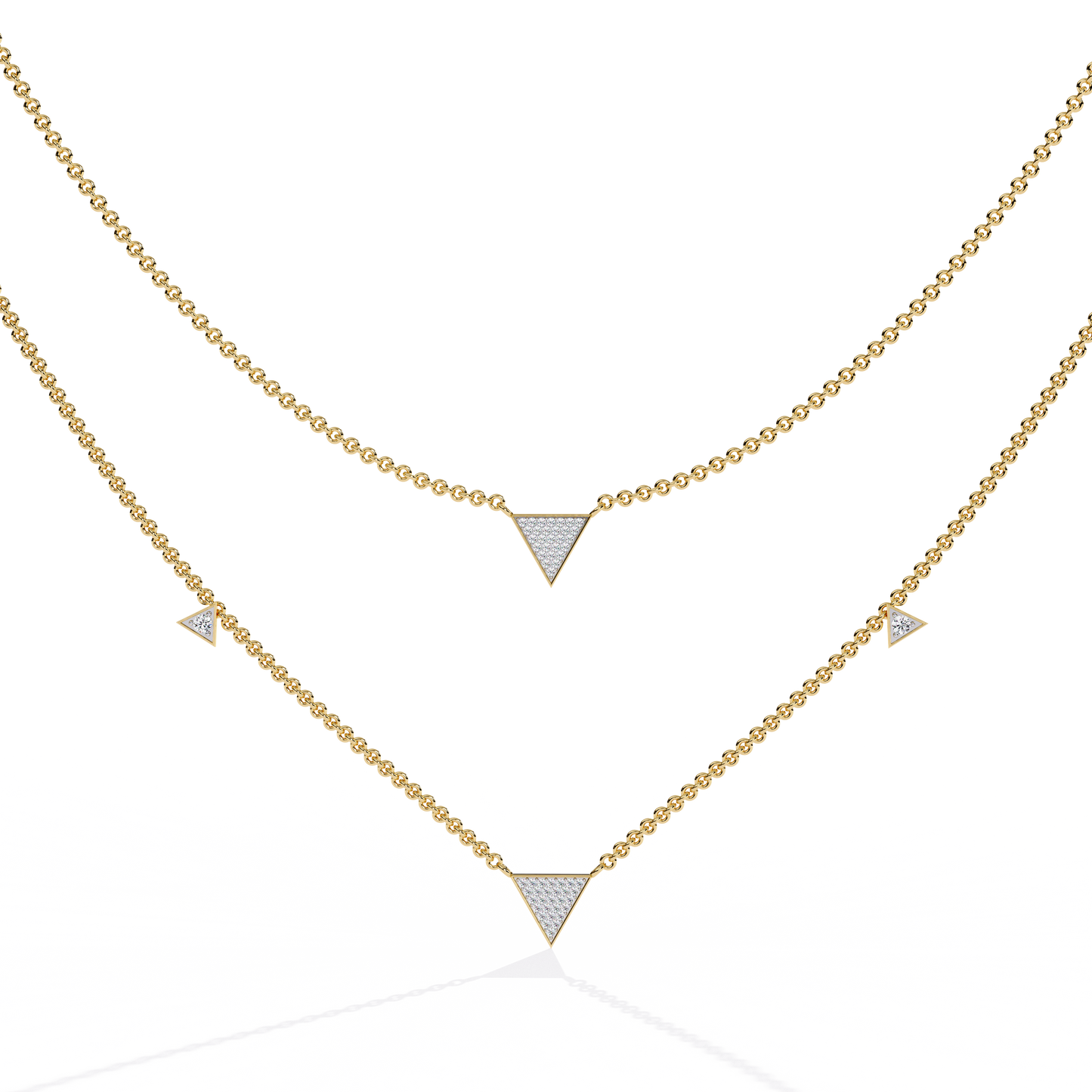 GeoFlare – Diamond Triangle Layered Necklace in 14K Gold