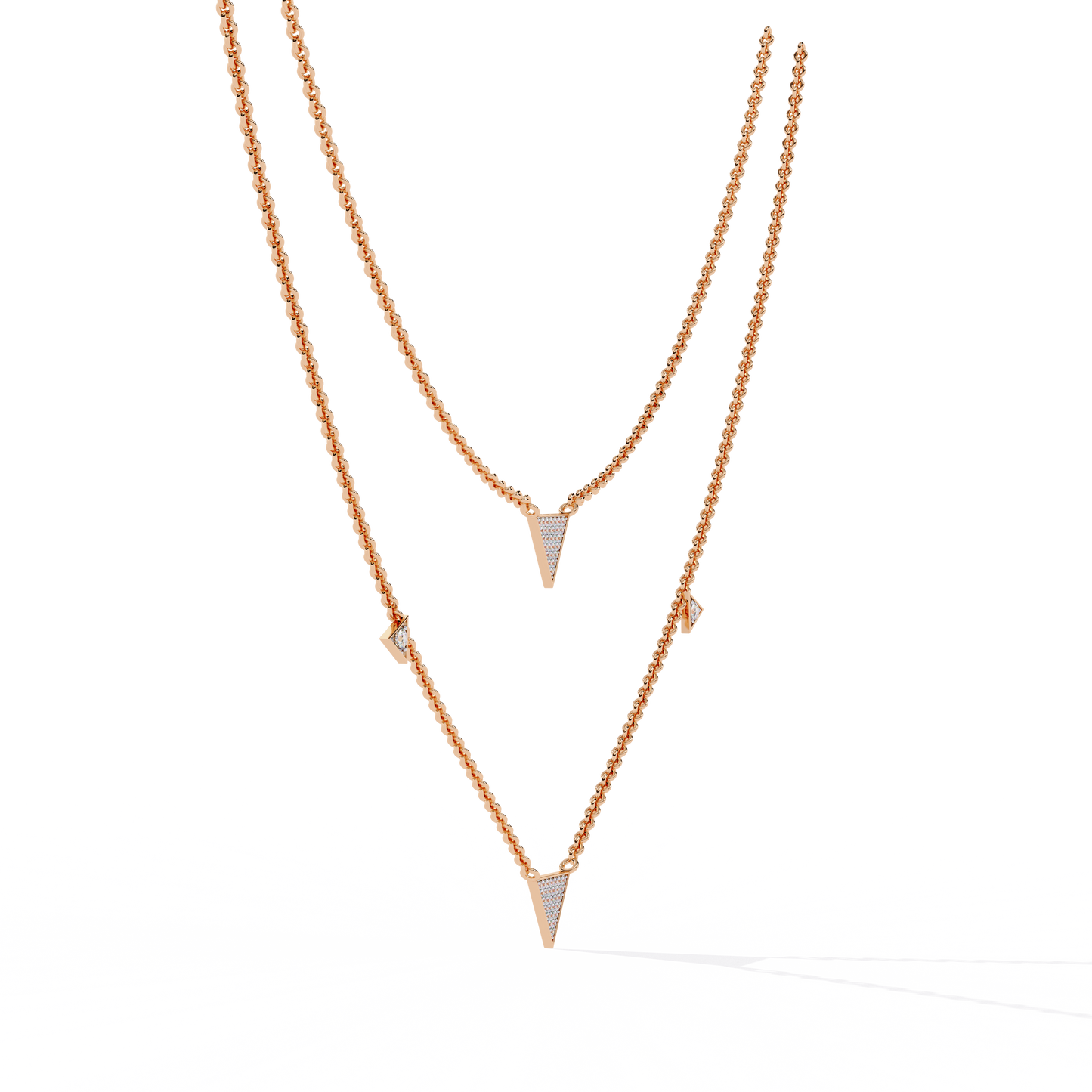 GeoFlare – Diamond Triangle Layered Necklace in 14K Gold