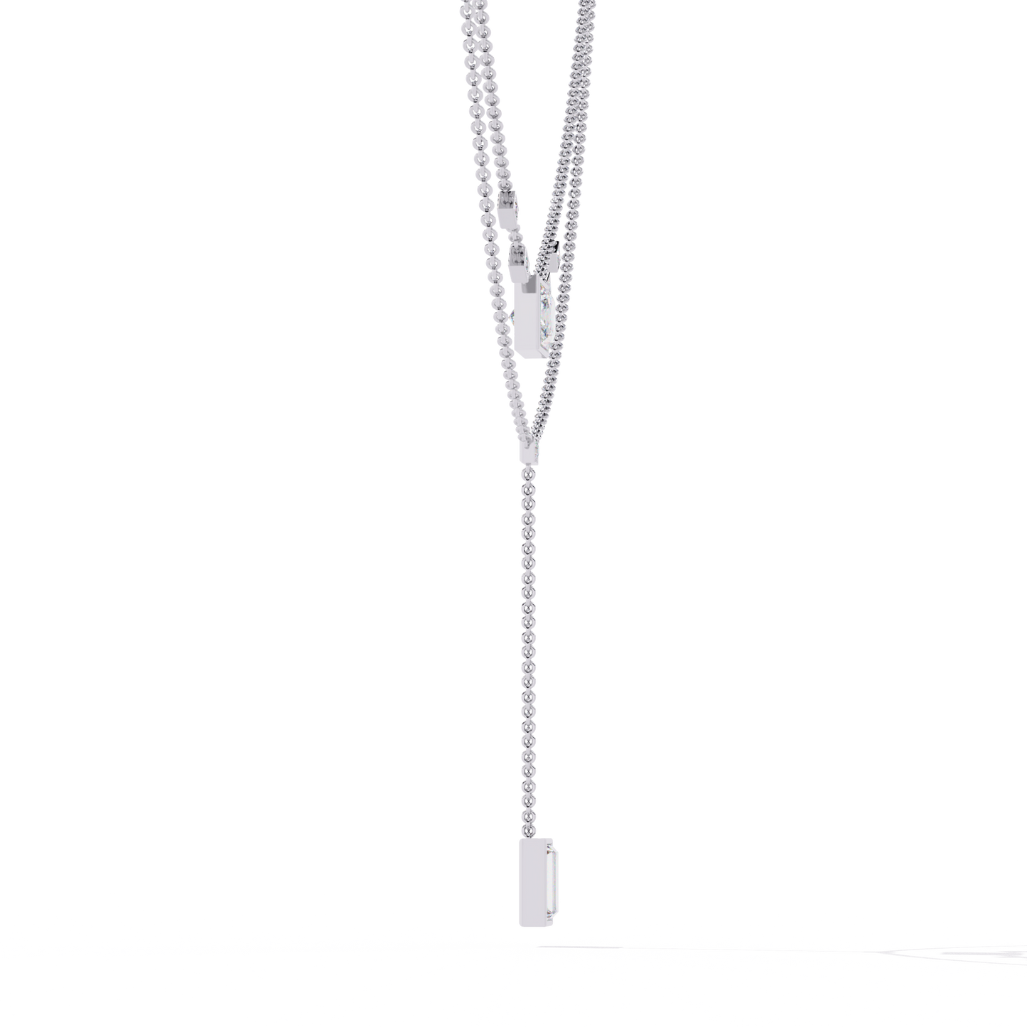 Twin Radiance – Princess & Emerald Lab Diamond Lariat Necklace in 14K Gold