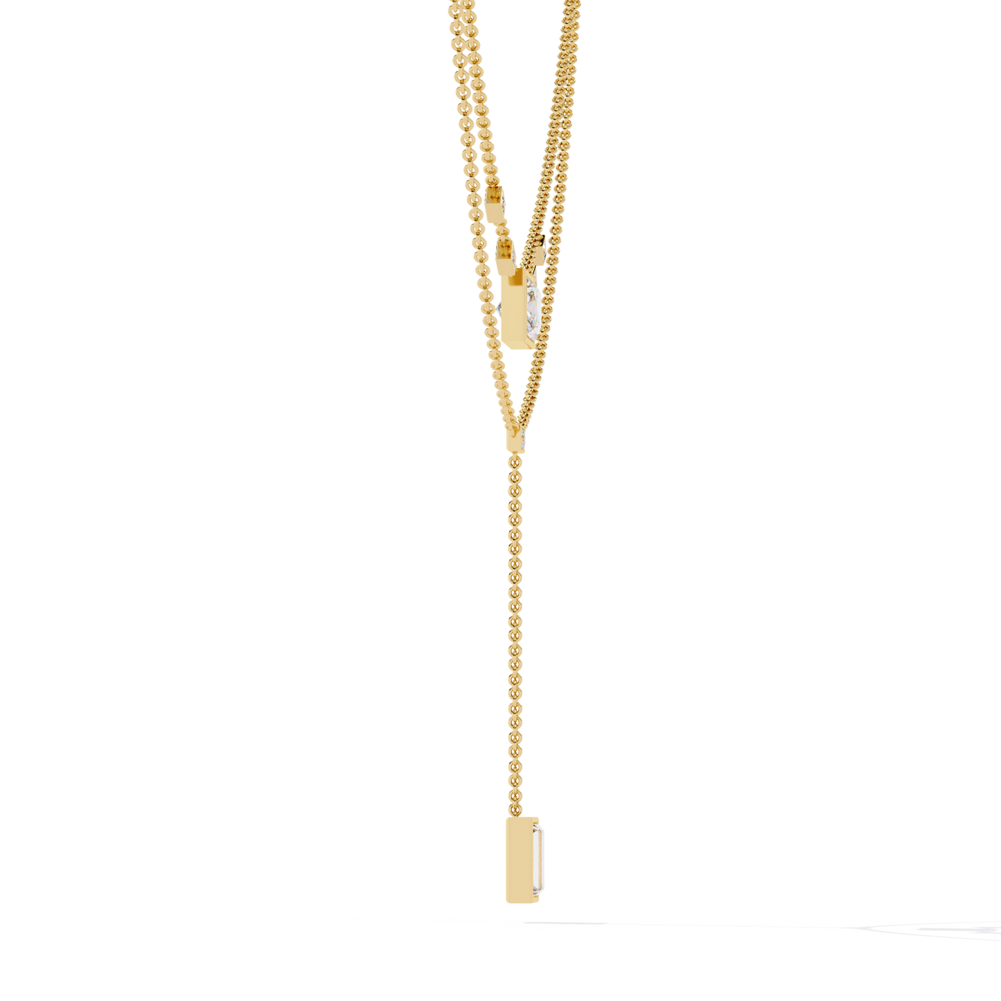 Twin Radiance – Princess & Emerald Lab Diamond Lariat Necklace in 14K Gold