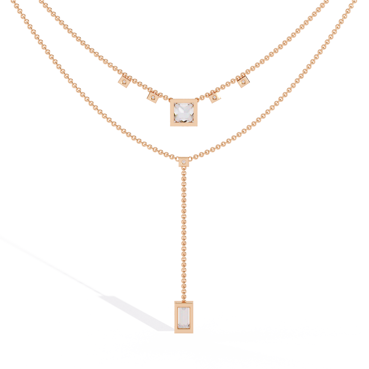 Twin Radiance – Princess & Emerald Lab Diamond Lariat Necklace in 14K Gold