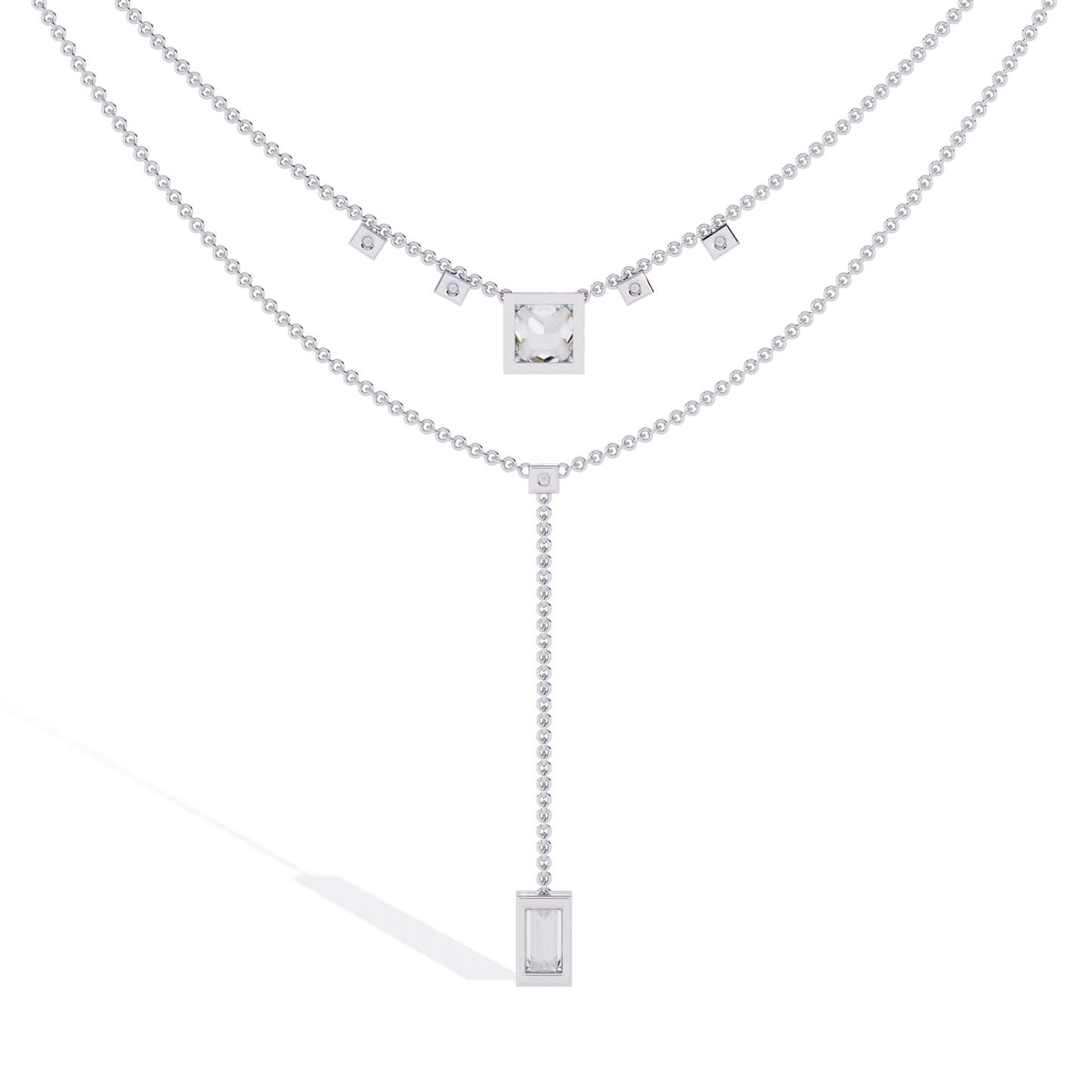 Twin Radiance – Princess & Emerald Lab Diamond Lariat Necklace in 14K Gold